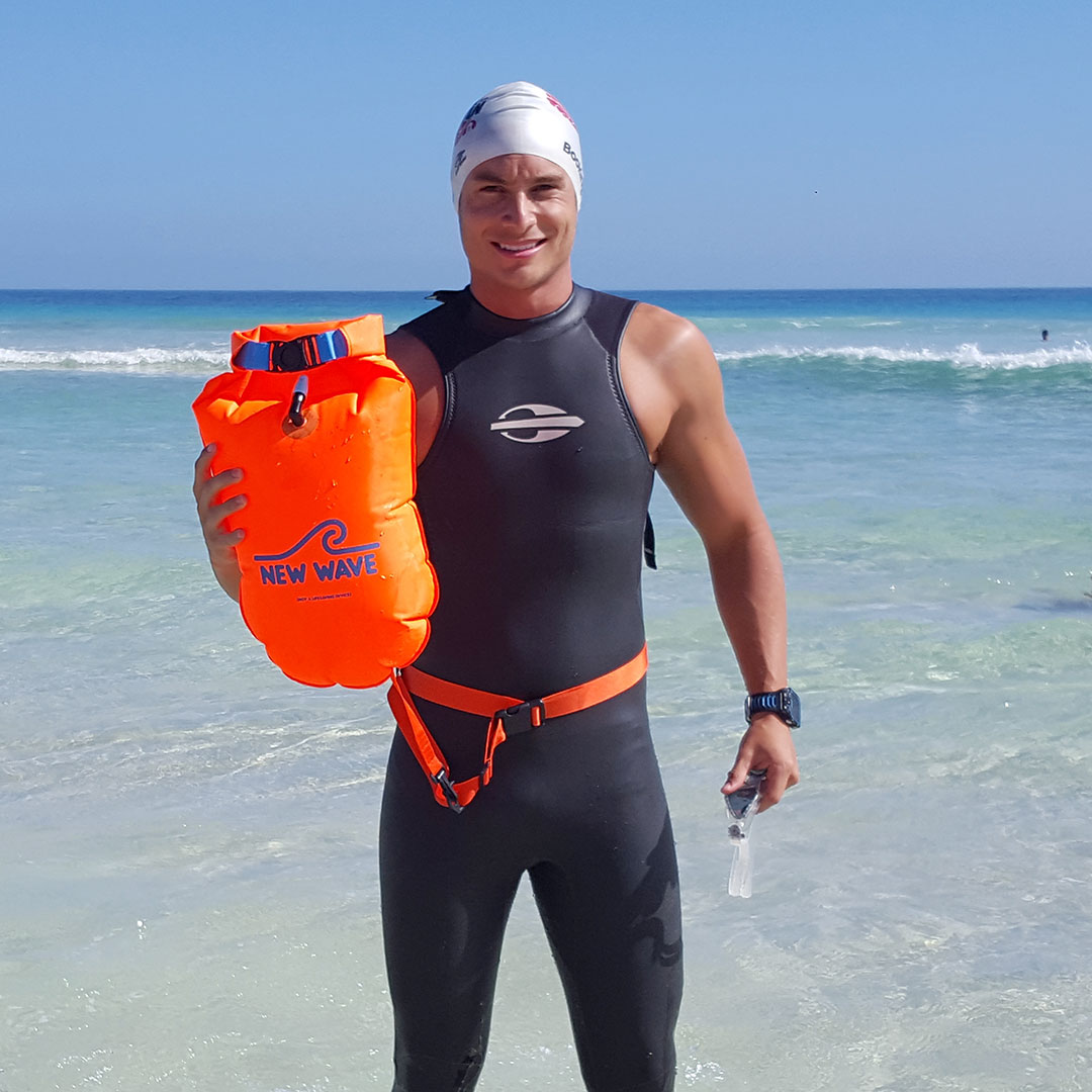 New Wave Swim Buoy - 20 liter Nylon TPU Orange - Drybag Swim Float for Open Water Swimming & Triathlon Swim Training