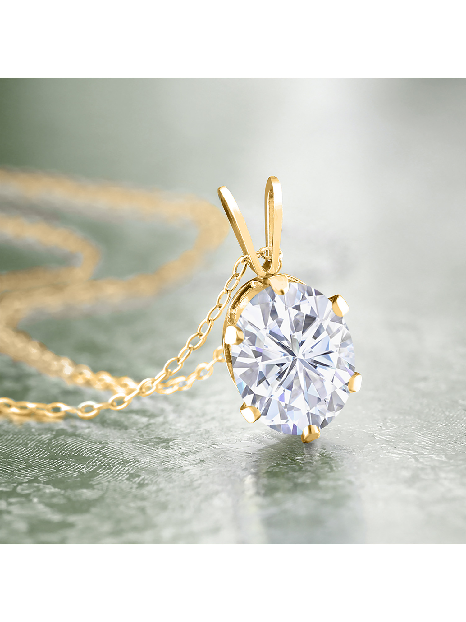 Gem Stone King 18K Yellow Gold Plated Silver White Oval Moissanite Pendant Necklace For Women (1.50 Cttw, Oval 8X6MM, with 18 inch Chain)