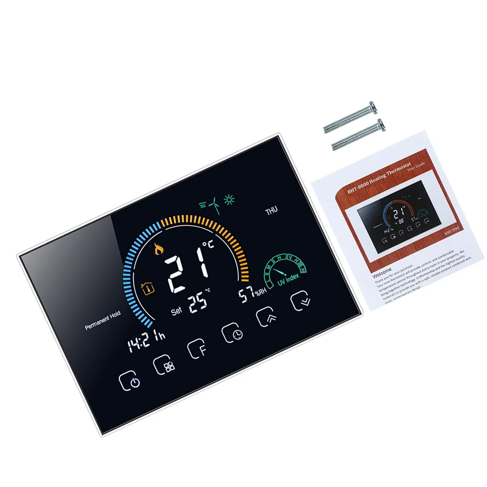 Gecheer 95-240V  Smart Programmable  5+1+1 Six Periods Voice APP Control Backlight LCD / Gas Boiler Heating Thermoregulator with  Index Humidity Display Lock Function Compatible with  Echo  Home Tma