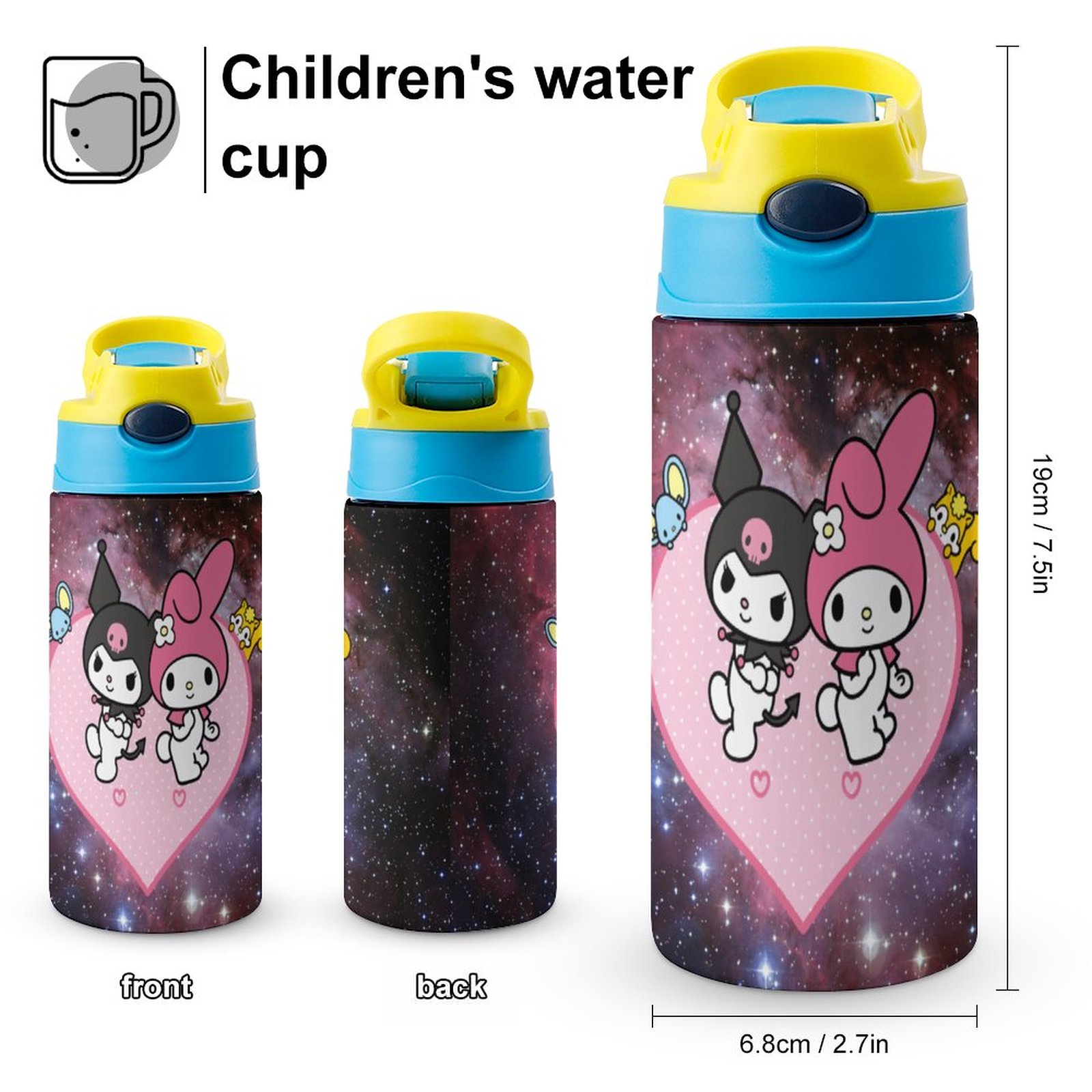 Rabbit My Melody Kuromi Children's Water Bottle Vacuum Insulated Stainless Steel Cup With Straw Toddler Thermoses