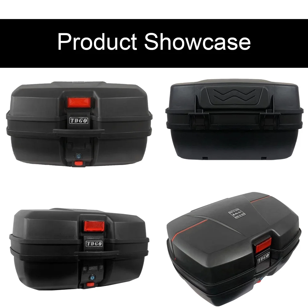 6588 48L Motorcycle Tail Box Quick Release Rear Trunk Large Capacity Motorbike Luggage Storage Case Waterproof with 2 Keys Mounting Base Plate for 2 Helmets
