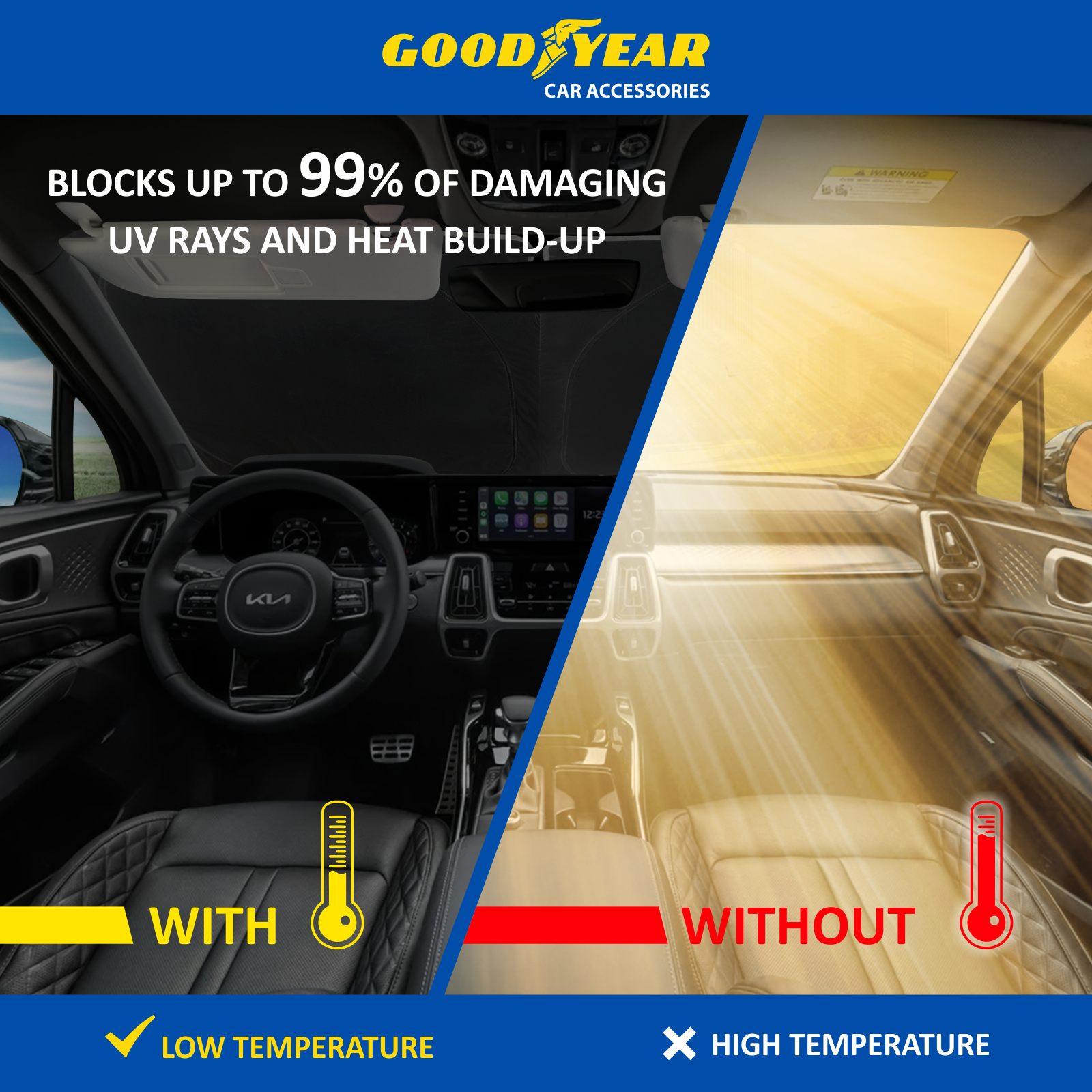 Goodyear Foldable Windshield Sun Shade for Kia Sorento 2021-2024, Custom-Fit Car Windshield Cover, Car Sunshade,UV Protection,Vehicle Sun Protector,Auto Car Window Shades for Front Window - GY008235