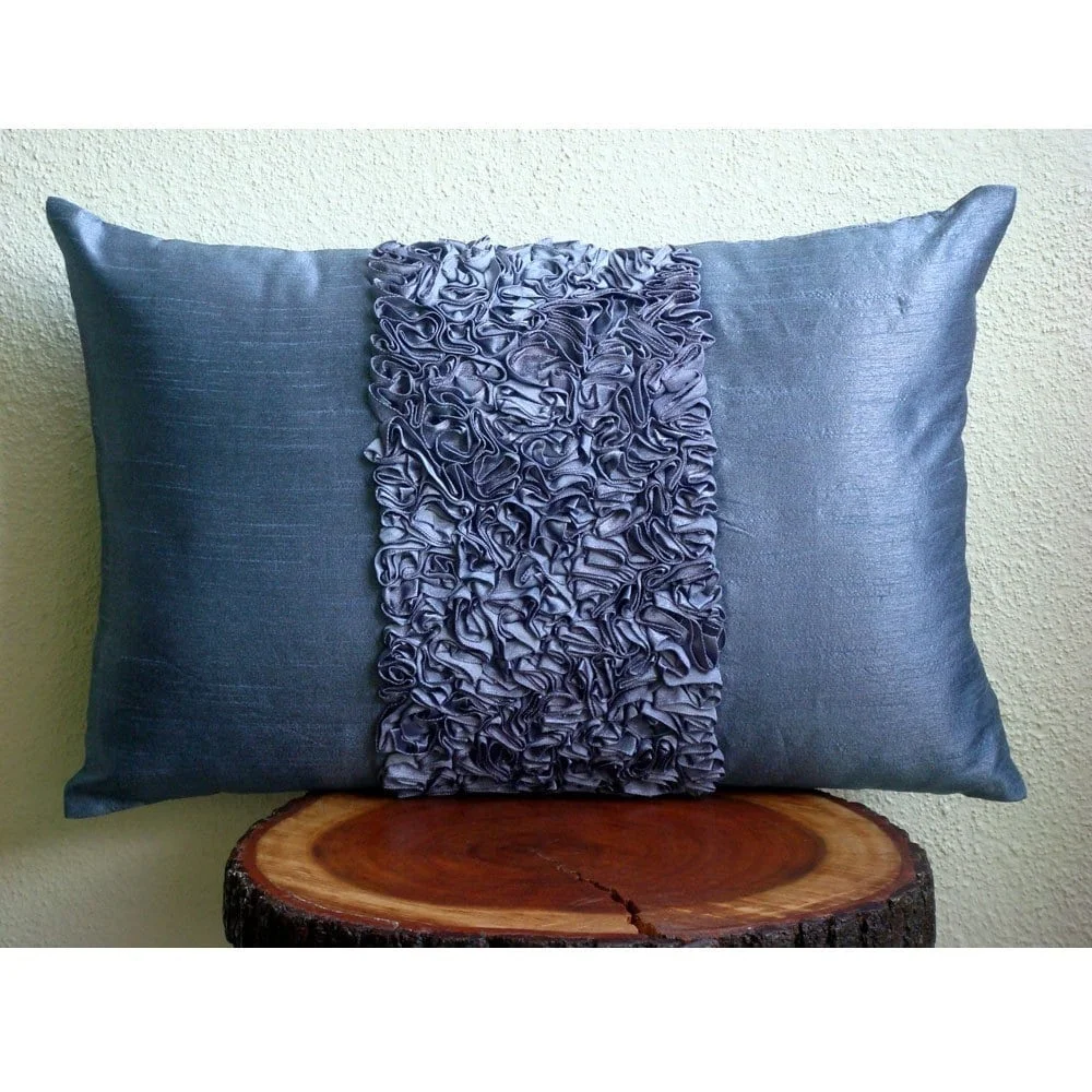 Cushion Cover&nbsp;For Sofa Luxury Blue King Pillow Shams, Textured Ribbon King Pillow Shams, 20x36 inch (50x90 cm) Silk King Shams, Modern King Shams - Blue Love