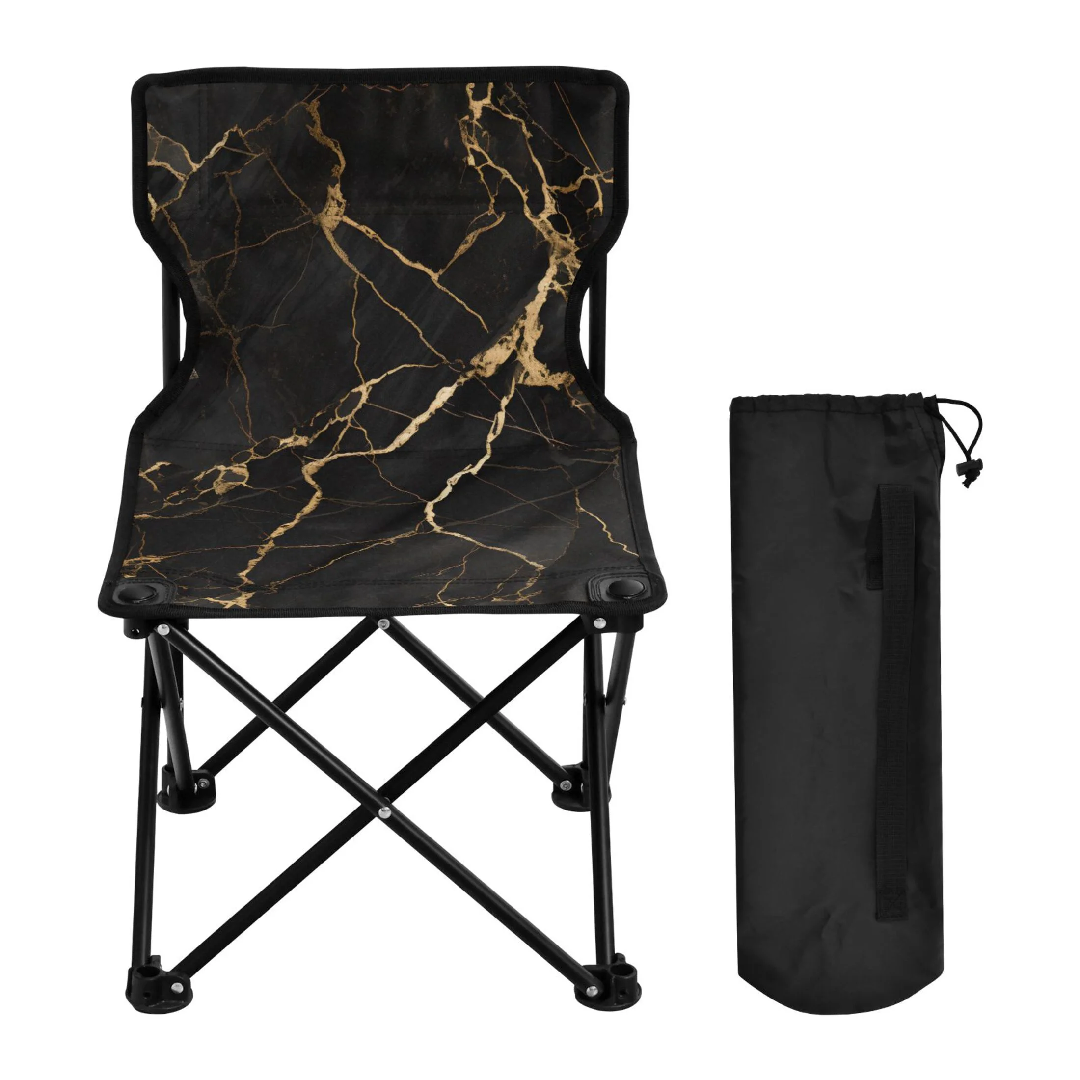 Golden and Black Marble Portable Camping Chair Outdoor Folding Beach Chair Fishing Chair Lawn Chair with Carry Bag Support to 220LBS