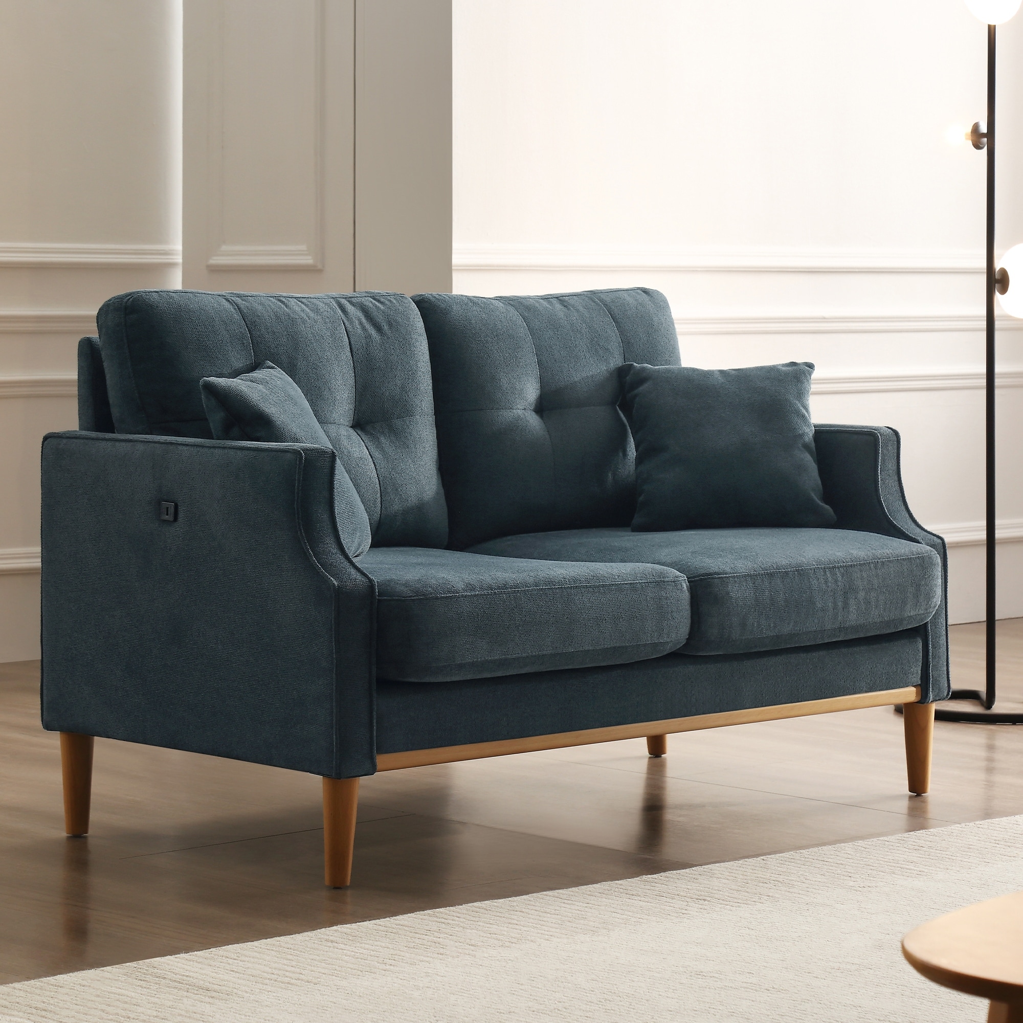 Modern Loveseat Sofa with USB Charge Dark Blue