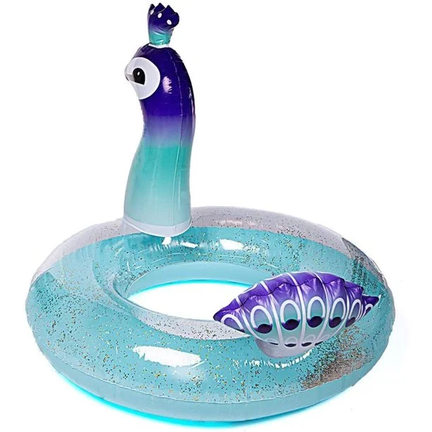Vicer 36 Inches Inflatable Pool Glitter Pool Float Peacock Designed with Fast Valves Summer Fun Beach Party Decorative Water Toys for Kids