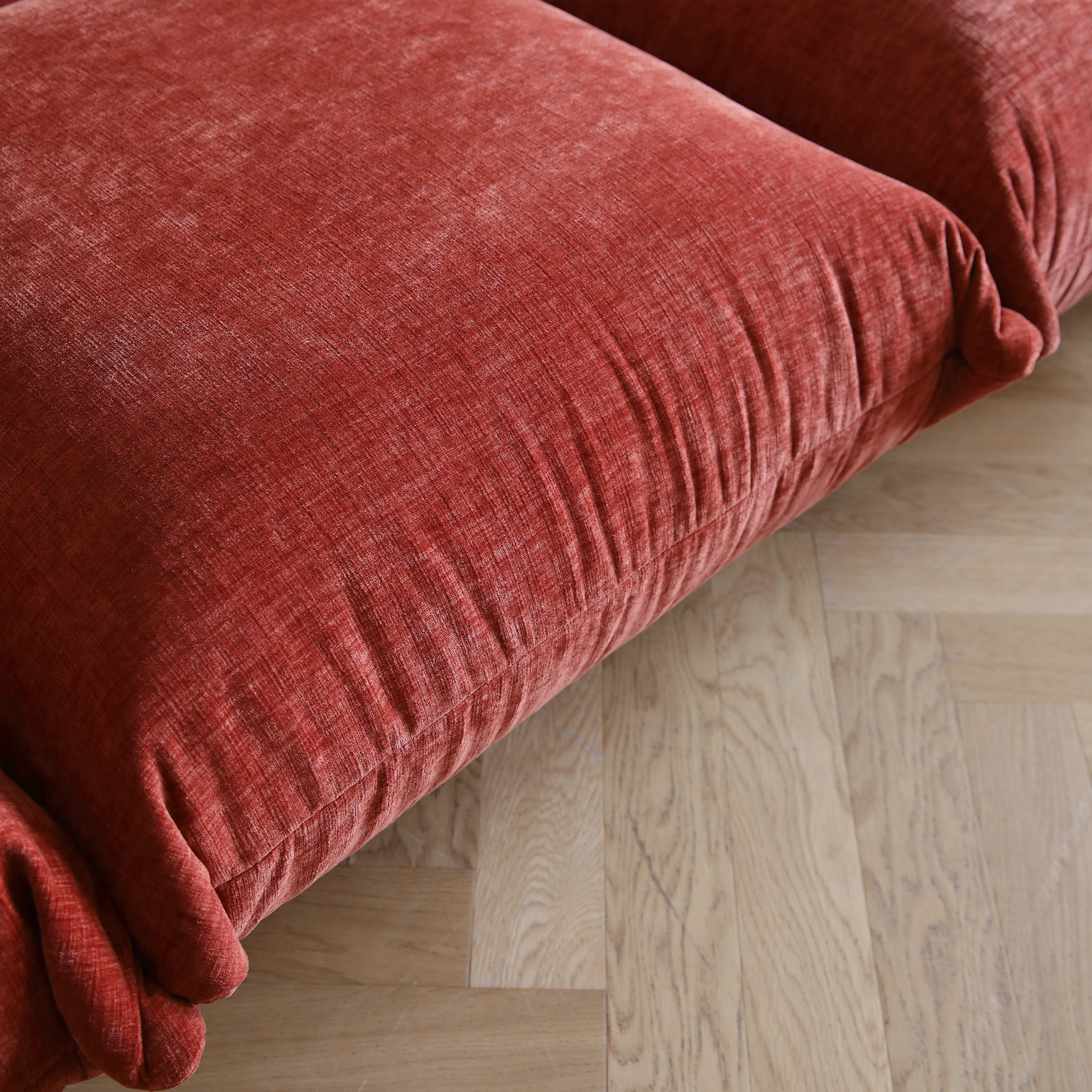 Sectional Sofa Chenille Fabric Sofa Lounge Couch with Ottoman Orange