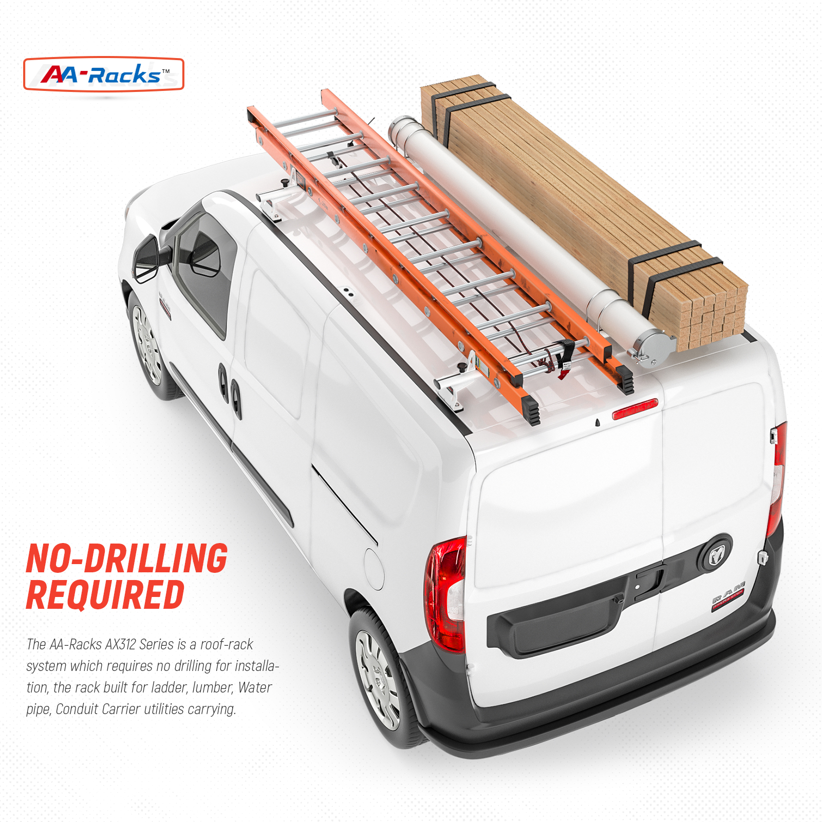 AA-Racks Model AX312-PR RAM ProMaster City 2015-On Aluminum 2 Bar (50