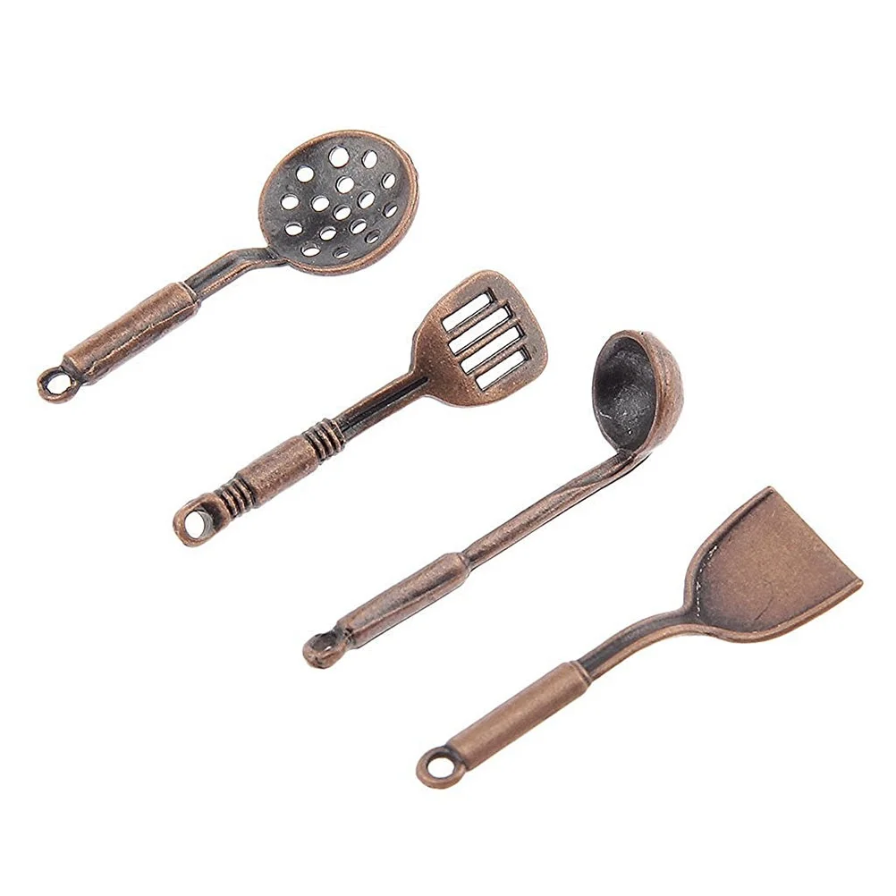 5pcs 1:12 Dolls House Miniature Metal Kitchenware Home Kitchen Accessories (Coffee Color)