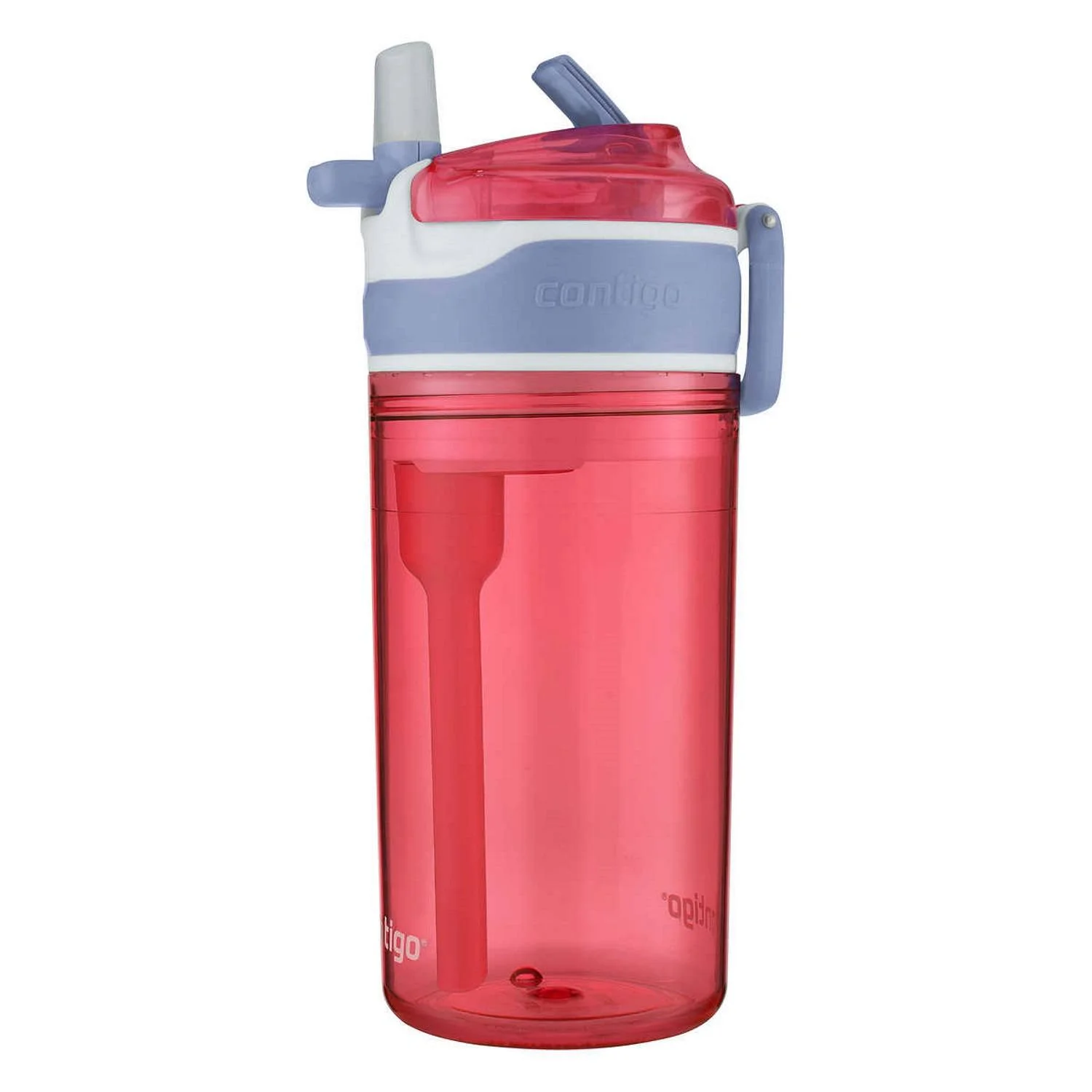 Contigo Kids 2-in-1 Snack Hero Tumbler Featuring 4oz Snack Holder Stacked on Top of 13oz Water Bottle - BPA Free, Durable Tritan w/Flexible Carry Handle & Spill-Proof Valve, Purple & Pink – 2 Pack