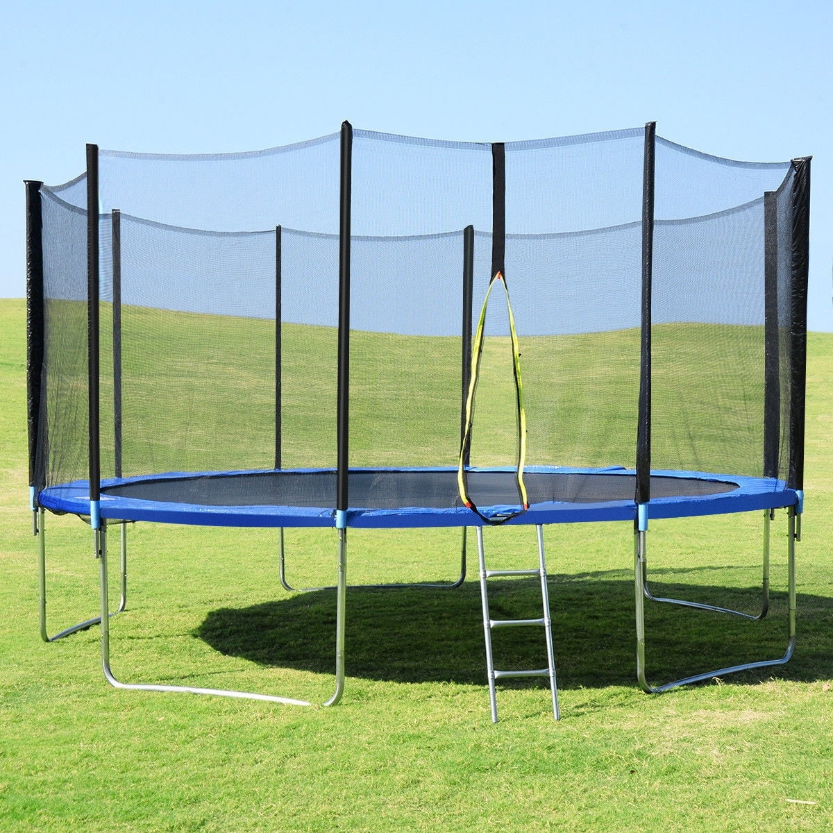 12 FT TRAMPOLINE WITH ENCLOSURE NET, LADDER POLE SAFETY PAD JUMPING MAT SPRING PULL T-HOOK, INCLUDE All ACCESSORIES, GREAT OUTDOOR BACKYARD TRAMPOLINE