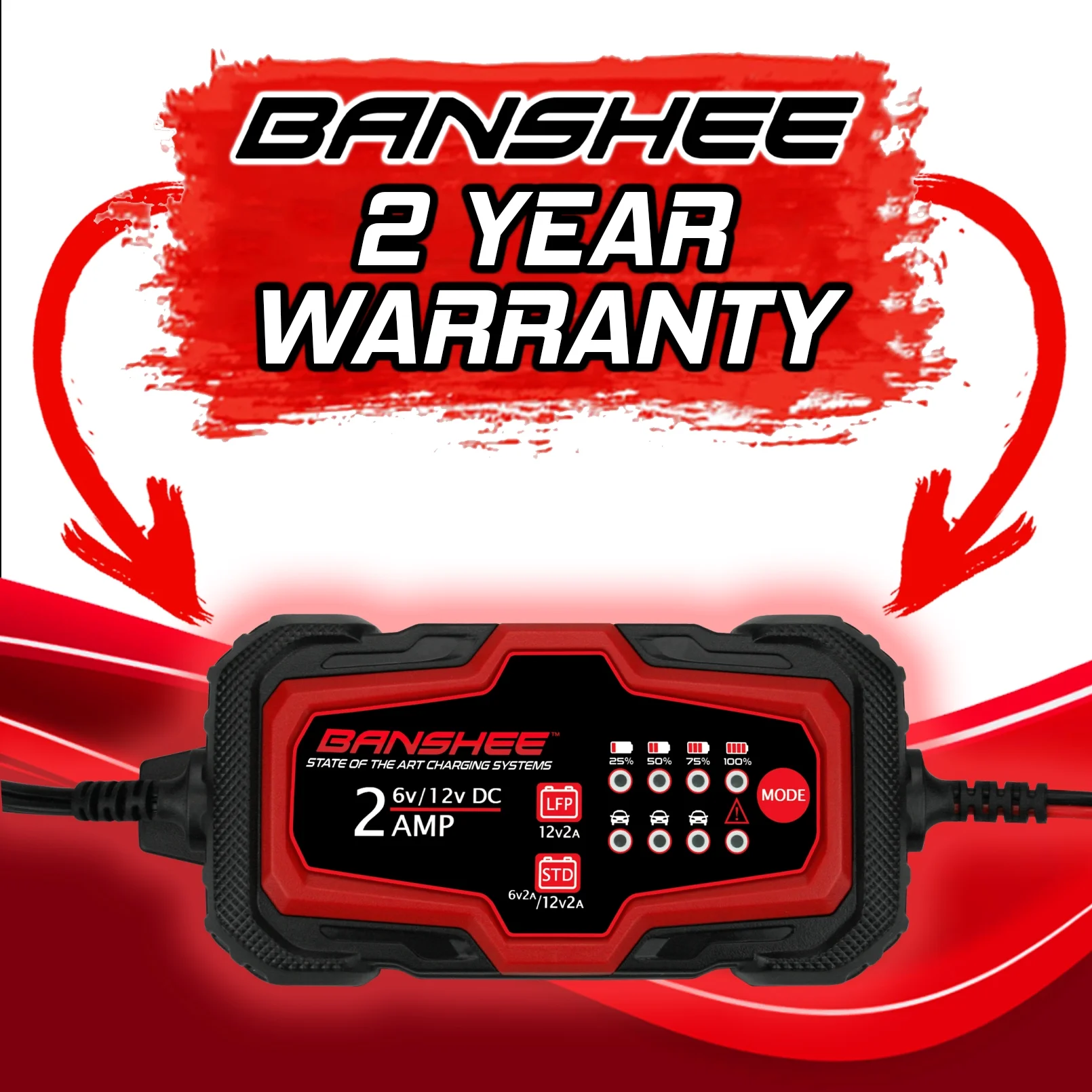Banshee  2A - 6-12V Car & Motorcycle Lithium & Lead Acid Battery Smart Charger