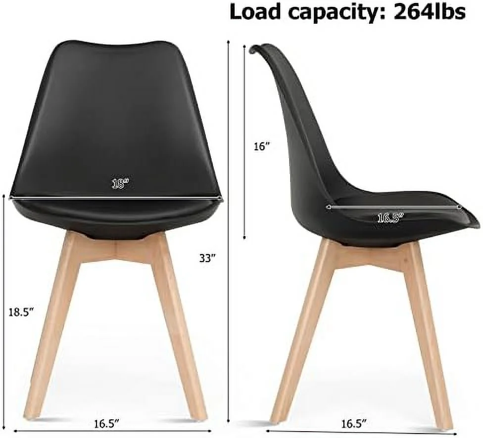 LLBIULife Set of 4 Modern Dining Chairs  High Backrest Kitchen Chairs  Elegant Mid Century Side Chairs w/Padded Seat  Solid Wood Legs  Upholstered Tulip Chair for Dining Room  Living Room