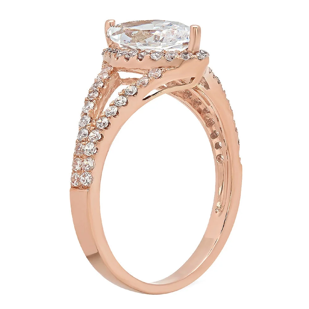 1.2 ct Marquise Cut Real Genuine Natural Diamond VS1-VS2 G-H 18K Rose Gold Halo Promise Wedding Statement Engagement Designer Ring W/ Crystal side stones size 3.5