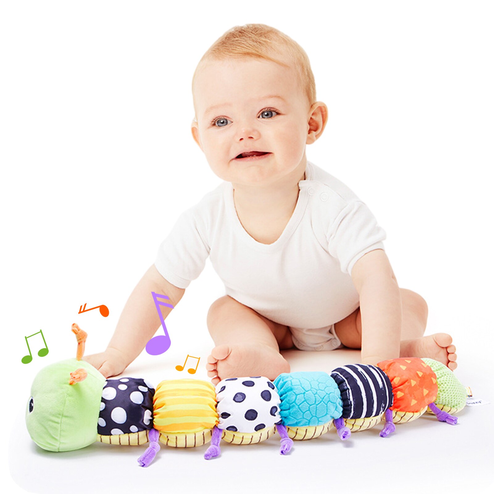 VATENIC Baby Toy Music Caterpillar Multicolor Baby Toy Fold Rattle Soft Tape Ruler Design, Bells and Rattles Educational Toddler Plush Toys, for Tummy Time Newborn 0-3-6-12 Months Boys, Girls