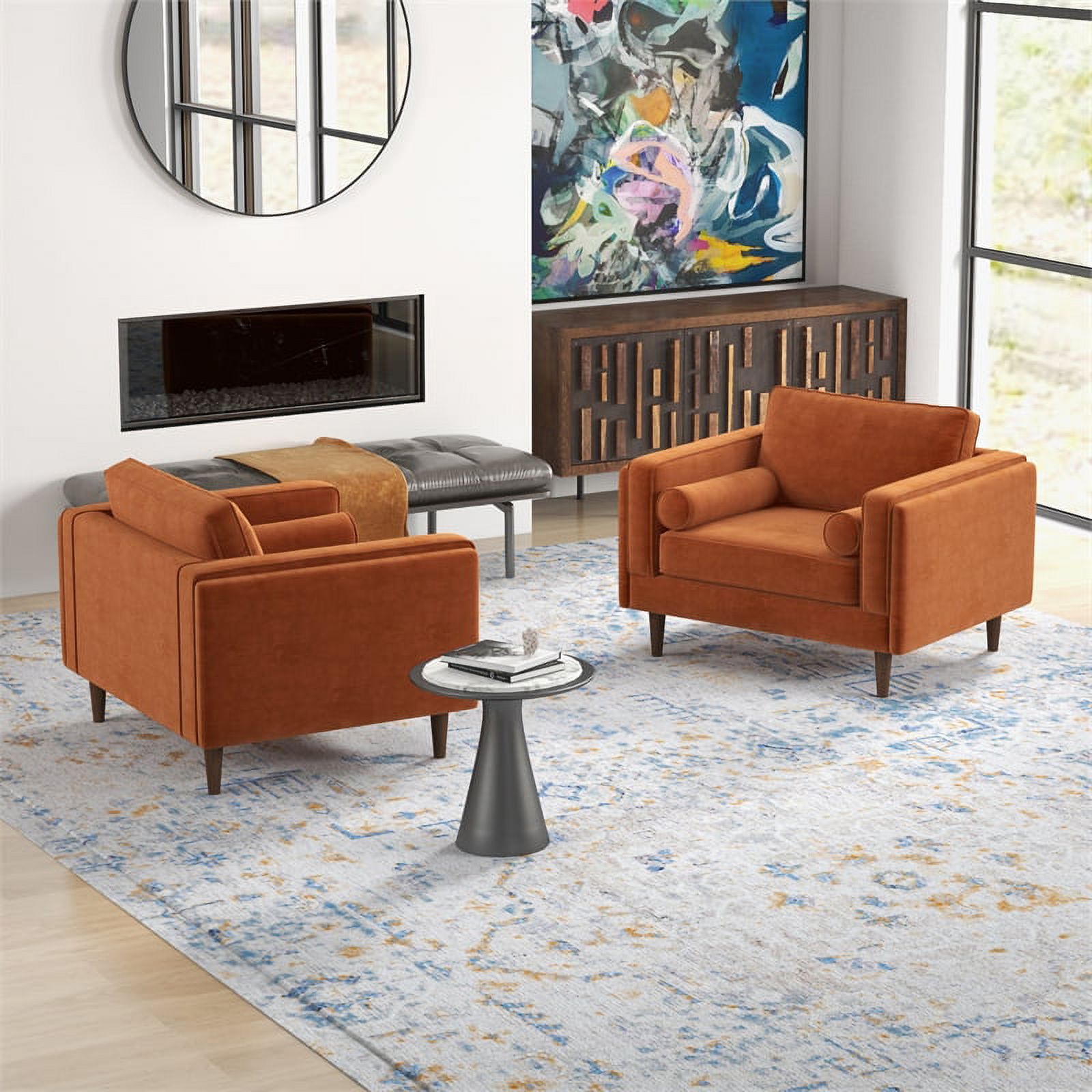 Ford Mid-Century Pillow Back Velvet Lounge Chair in Orange (Set of 2)