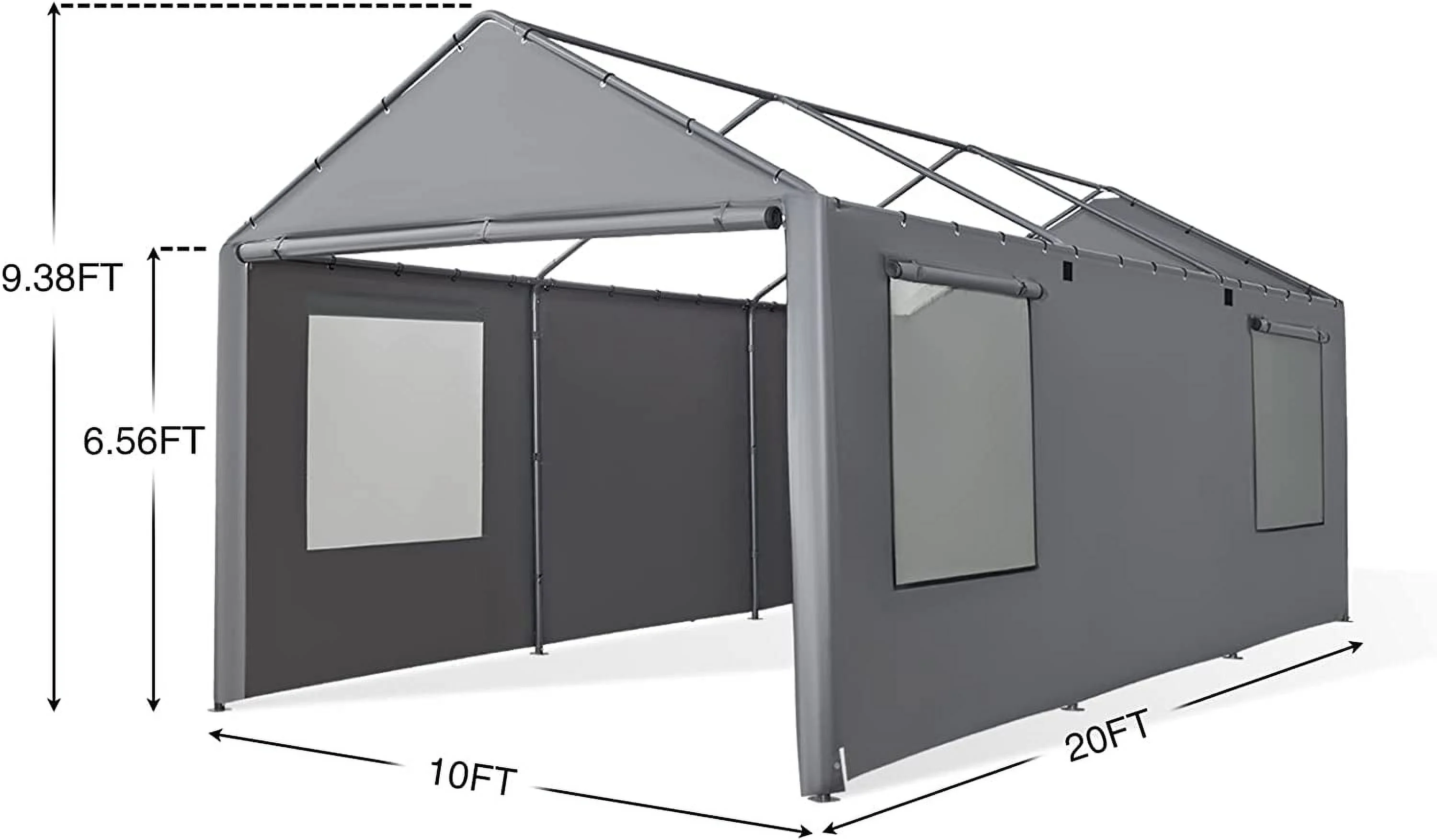 Carport Replacement Sidewall, Replacement Sidewall Tarp for 12' x 20' Carport Frame, 180G Waterproof & UV Protected Replacement Sidewall Cover, Gray, Top Cover and Frame Not Included