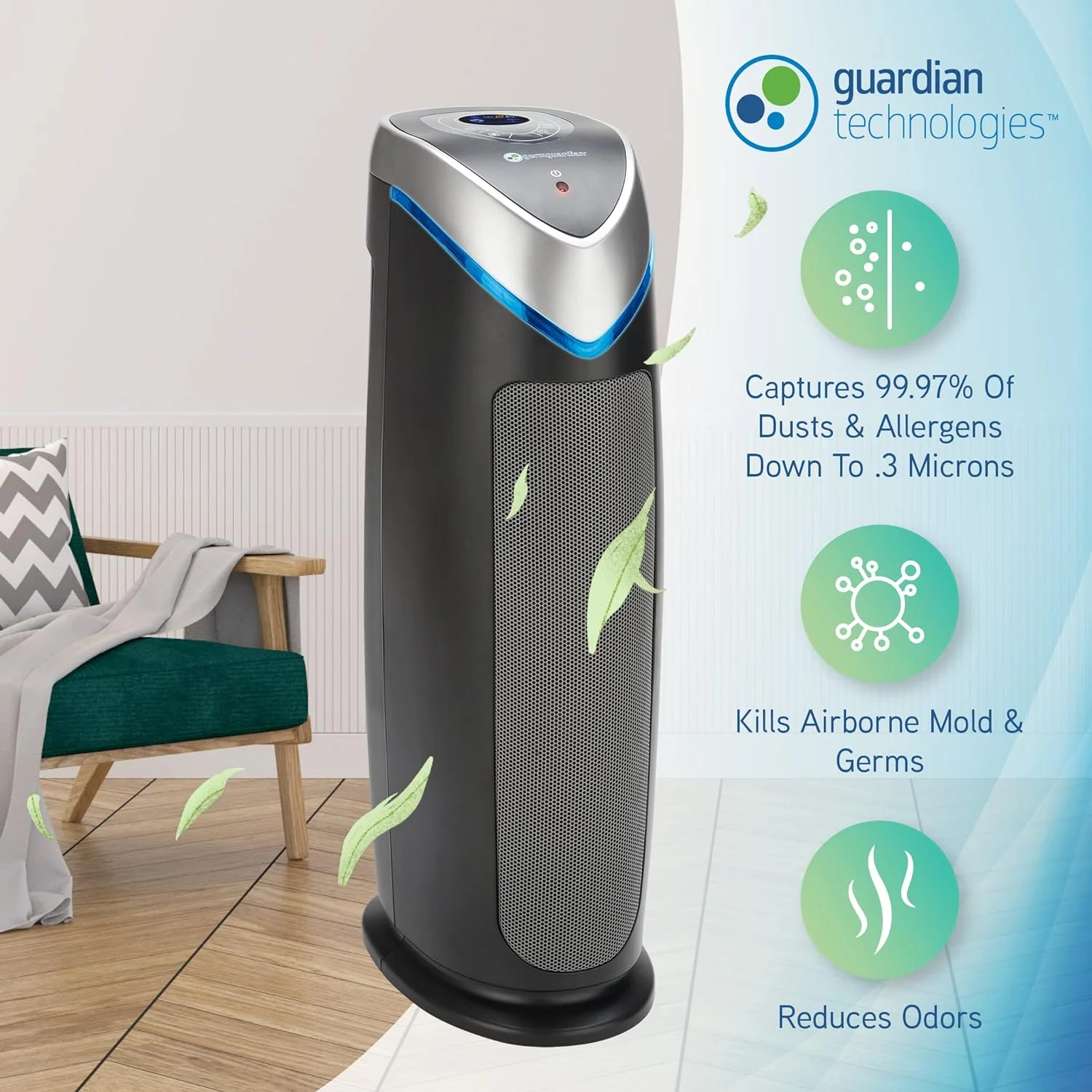 YONG Air Purifier with HEPA Filter, Removes 99.97% of Pollutants, Covers Large Room up to 743 Sq. Foot Room in 1 Hr, UV-C Light Helps Reduce Germs, Zero Ozone Verified, 22