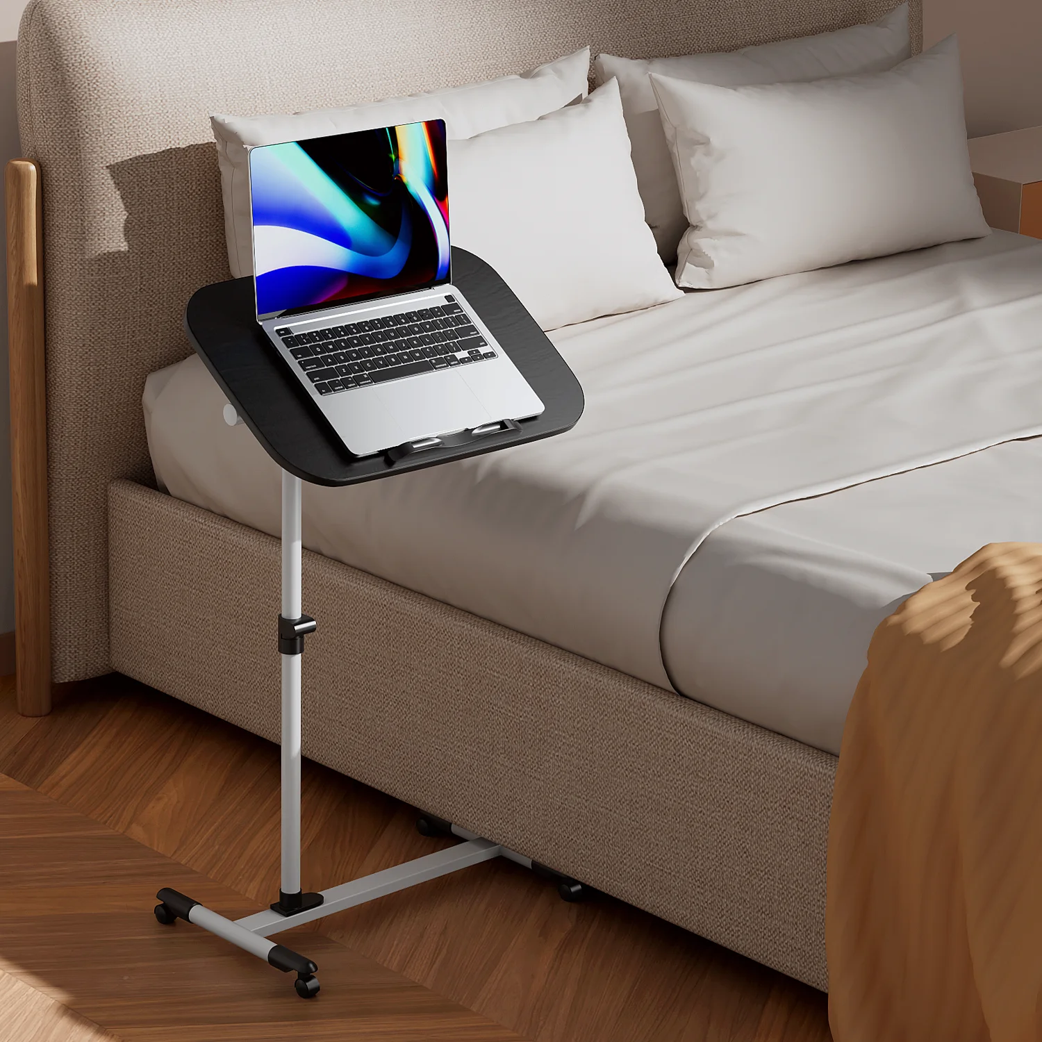 MoNiBloom Mobile Workstation, Height Adjustable Computer Desk, Drafting Table Rolling Cart with Casters for Office, White