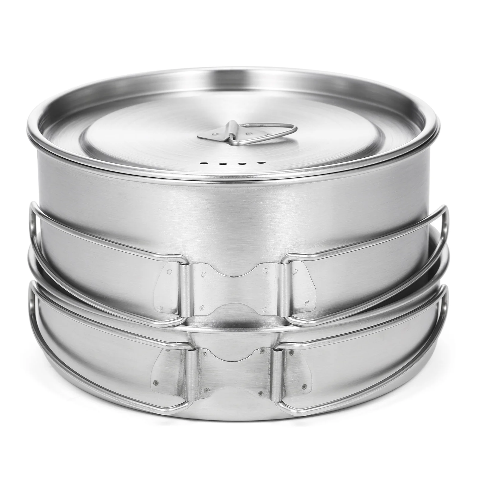 TOMSHOO 2pcs Camping Cookware Set Stainless Steel Pot Pan Cooking Set with Foldable Handles Mesh Carry Bag