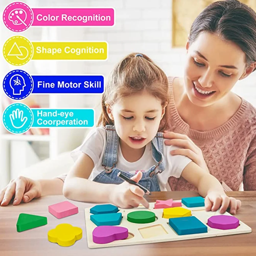 1 set of Wooden Puzzles Geometric Shapes Puzzles Color Learning Toys Wooden Toys
