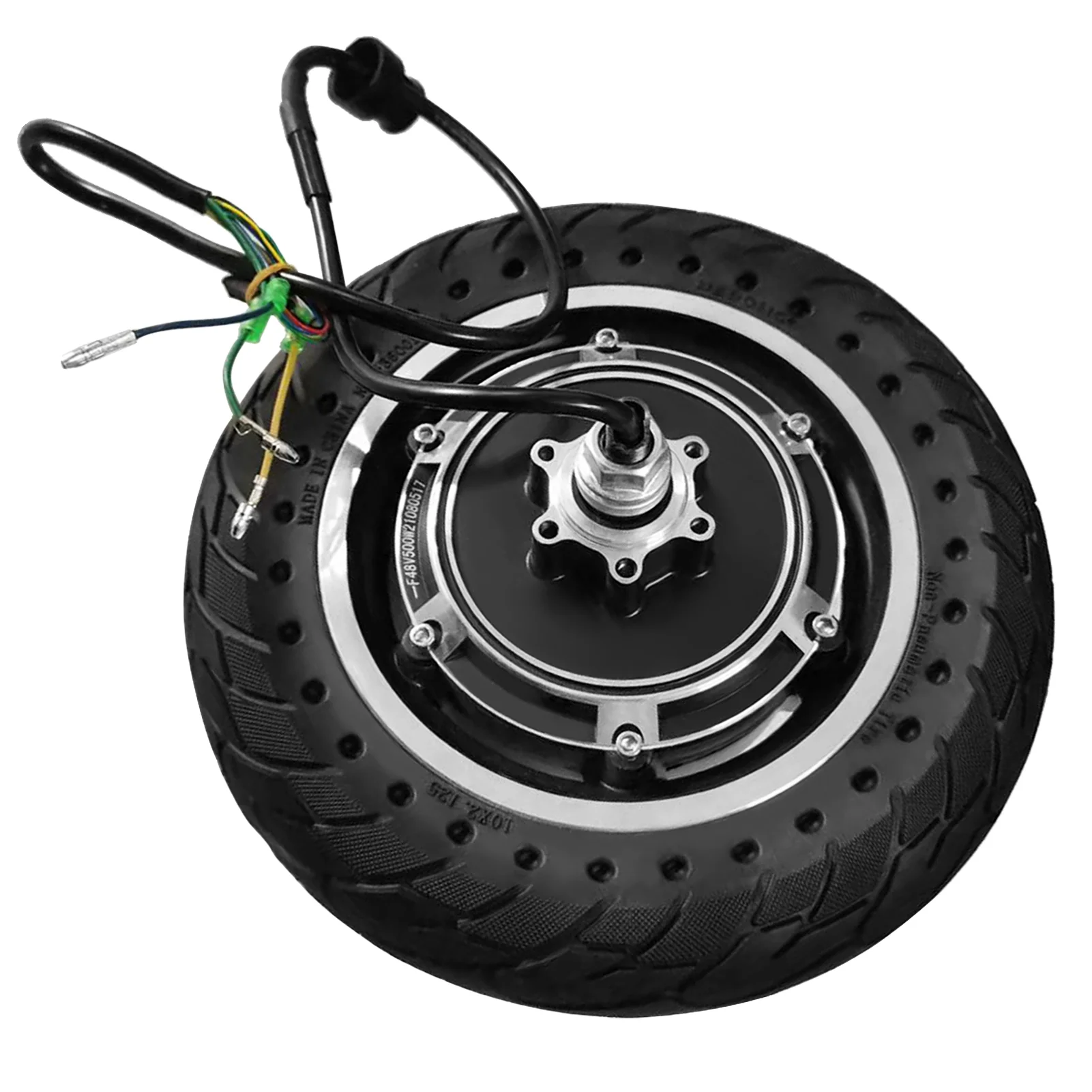 Dcenta 10'' Electric Scooter Front Tire with Hub Motor Solid Electric Scooter Wheel 48V 500W Brushless Dis Brake Hub Motor E Bike Motor Replacement for KUGOO M4 / M4 PRO Folding Electric Scooter