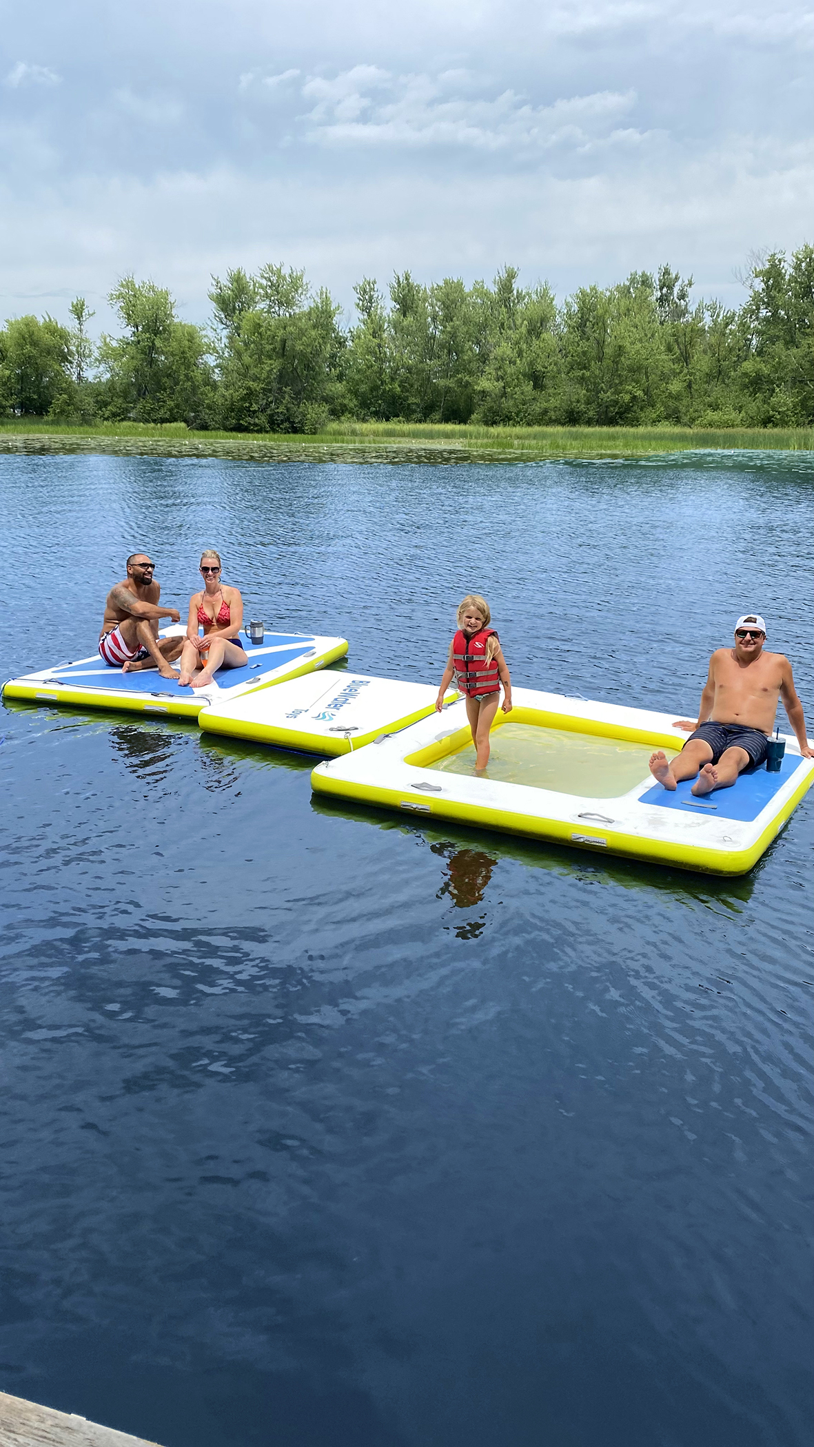 Blue Water Toys Four Person Inflatable Swim Deck with Non-Slip Surface, Swimming Water Platform & Floating Lounge Dock, 8' x 6'