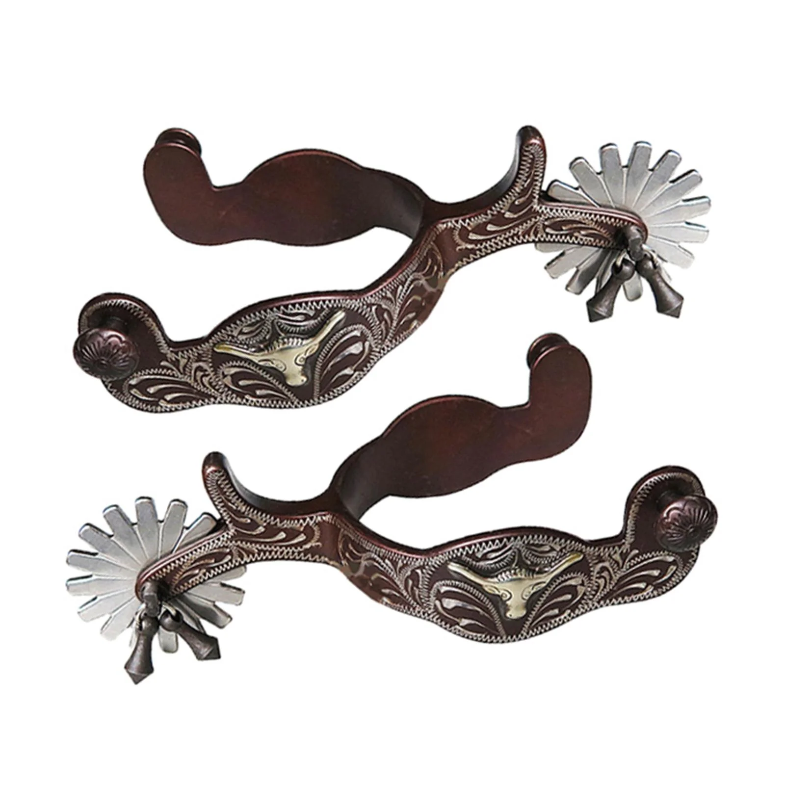 2 Pieces Horse Engraved Western Style Spur que Horse Riding for Brown