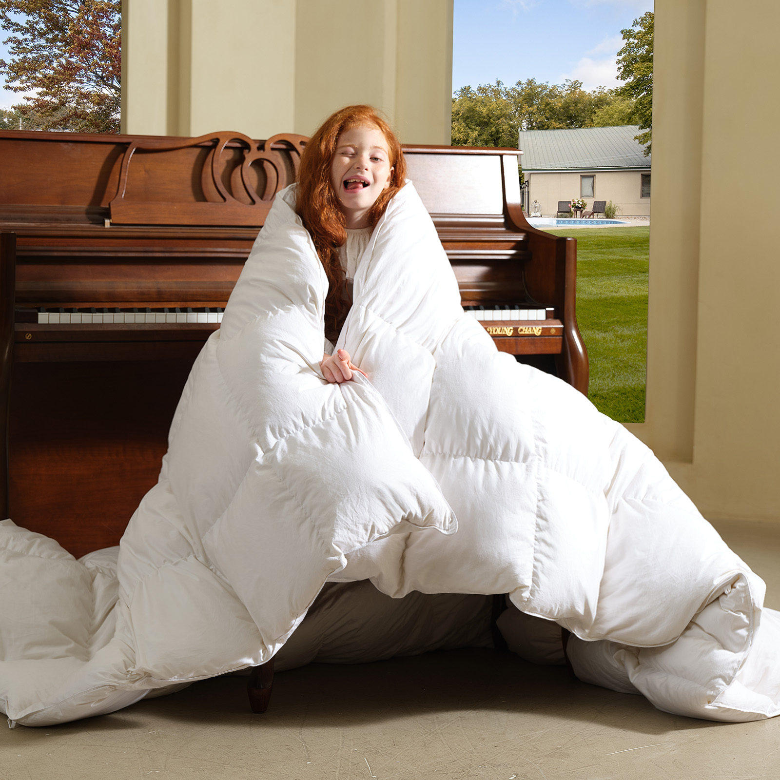 CYMULA Feather Down Comforter Queen Size - All Season Duvet Insert with Luxurious Down Fill - 8 Corner Tabs and Machine Washable with 100% Cotton Cover - White 90 x 90 Inch