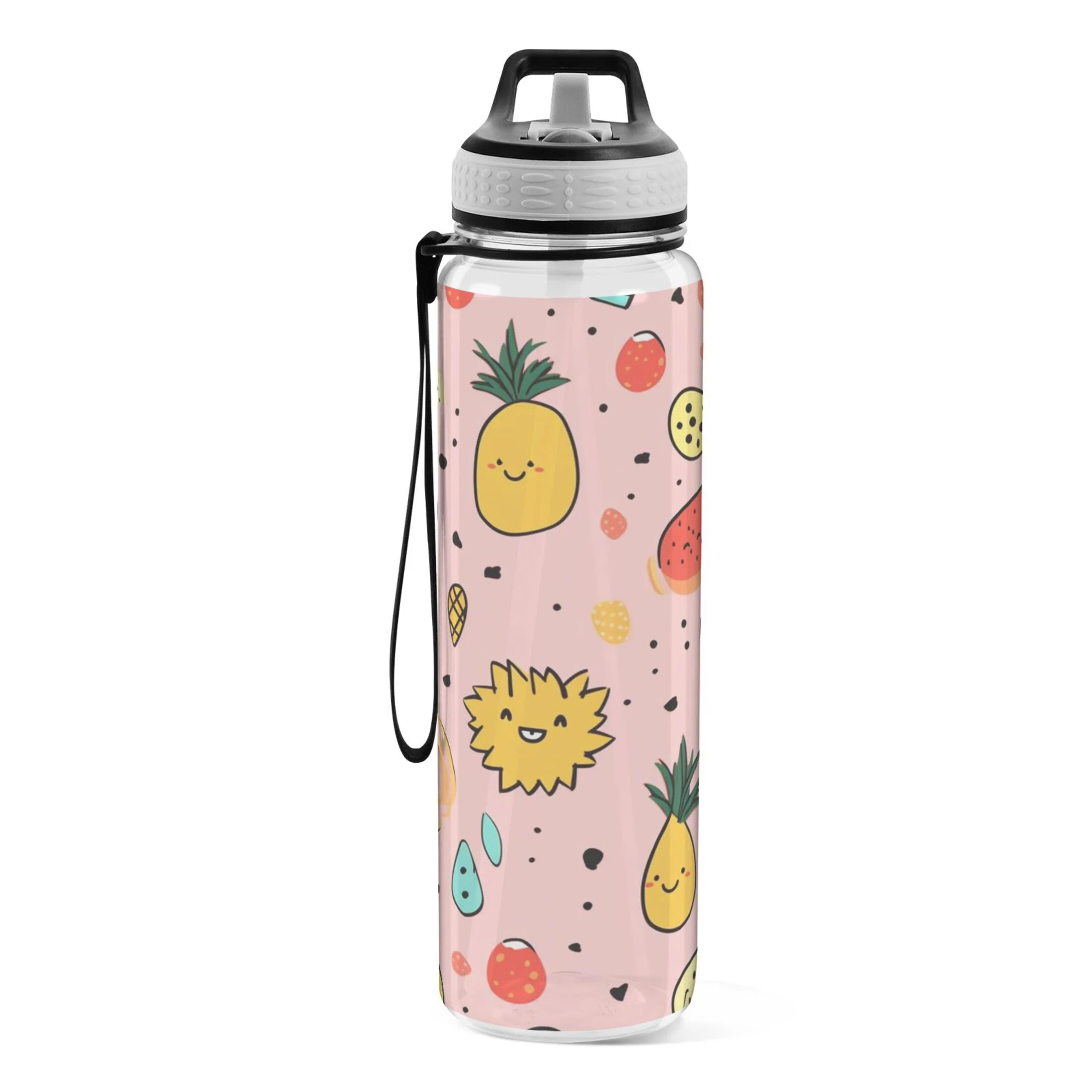 Pineapple Fruits 32oz Water Bottles with Straw Tritan Leakproof Sports Bottle BPA Free Clear for Fitness Gym Swimming Cycling