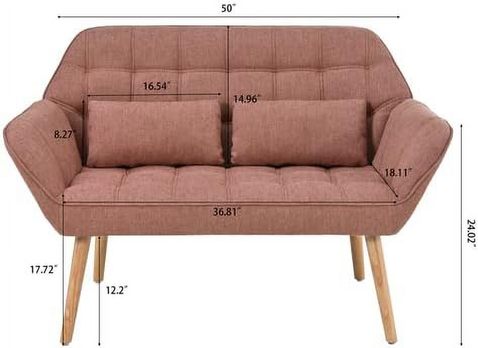 HOOMHIBIU 50" Modern Loveseat Sofa with 2 Pillow  Mid Century Linen Fabric 2-Seat Sofa Couch Tufted Love Seat for Small Space  Office Couch for Living Room  Bedroom (Blue)