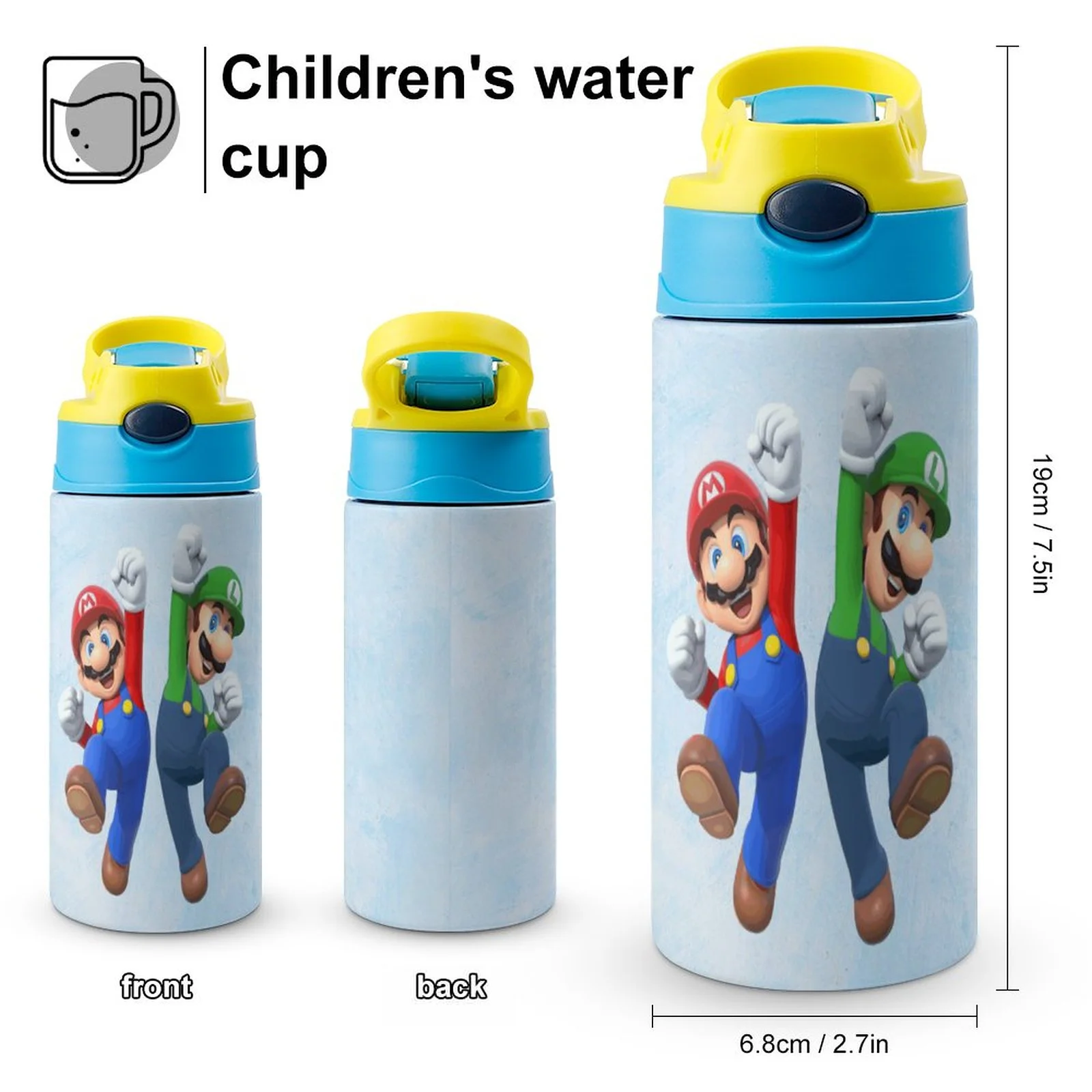 Luigi's Mansion Mario Bros Kid's Insulated Water Bottle With Straw Vacuum Stainless Steel Cup Leak-Proof Children Toddler Thermoses