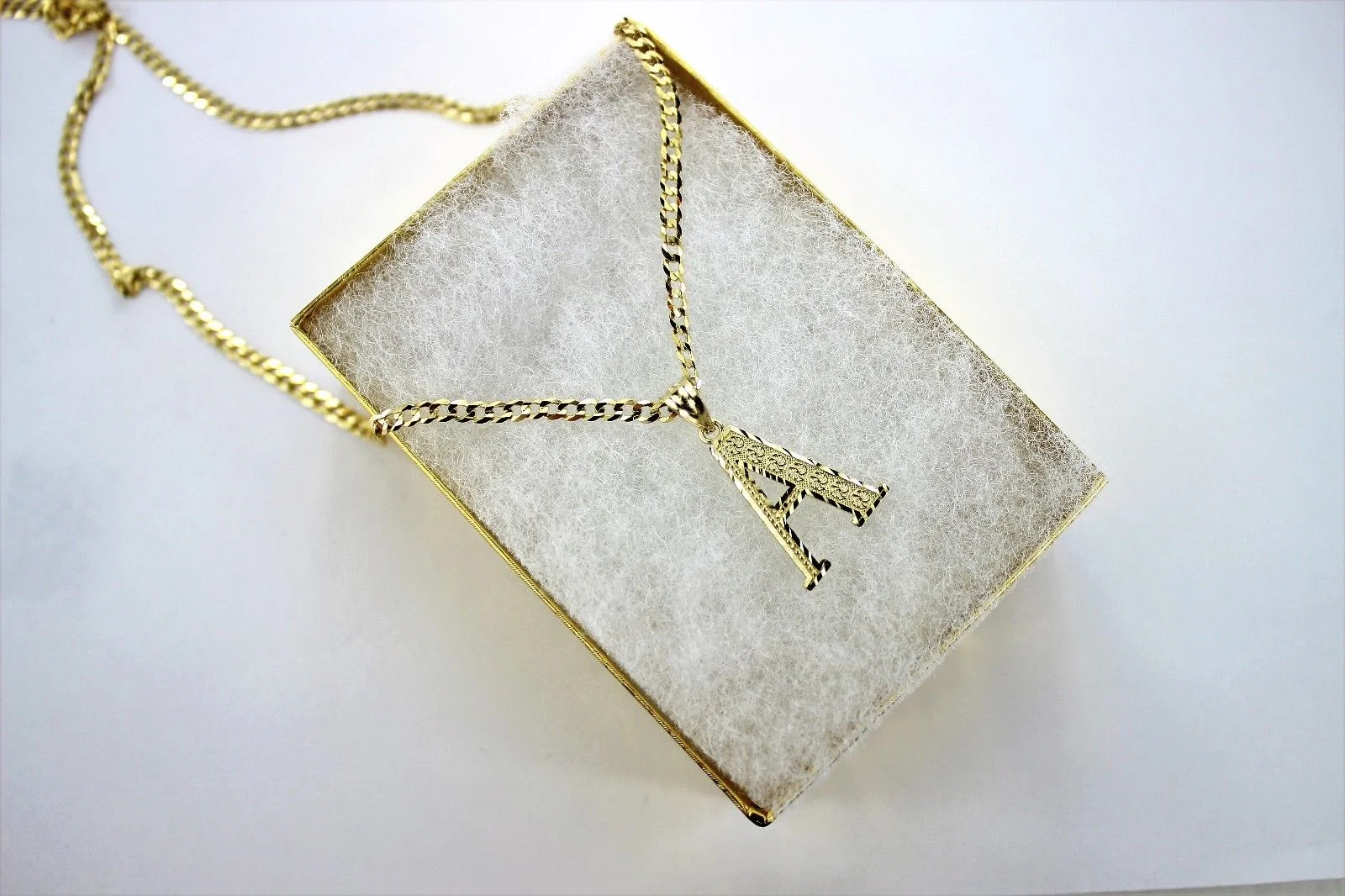 10K Yellow Gold D/C Initial Pendant A-Z Alphabet with Cuban Chain 2.5mm