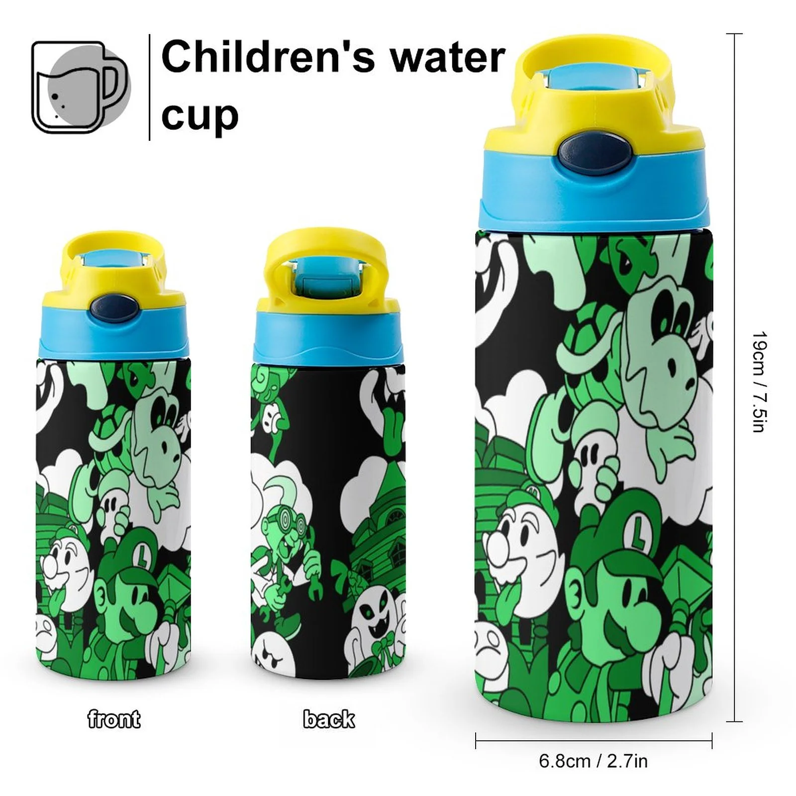 Luigi's Mansion Boo Scary Kid's Insulated Water Bottle With Straw Vacuum Stainless Steel Cup Leak-Proof Children Toddler Thermoses