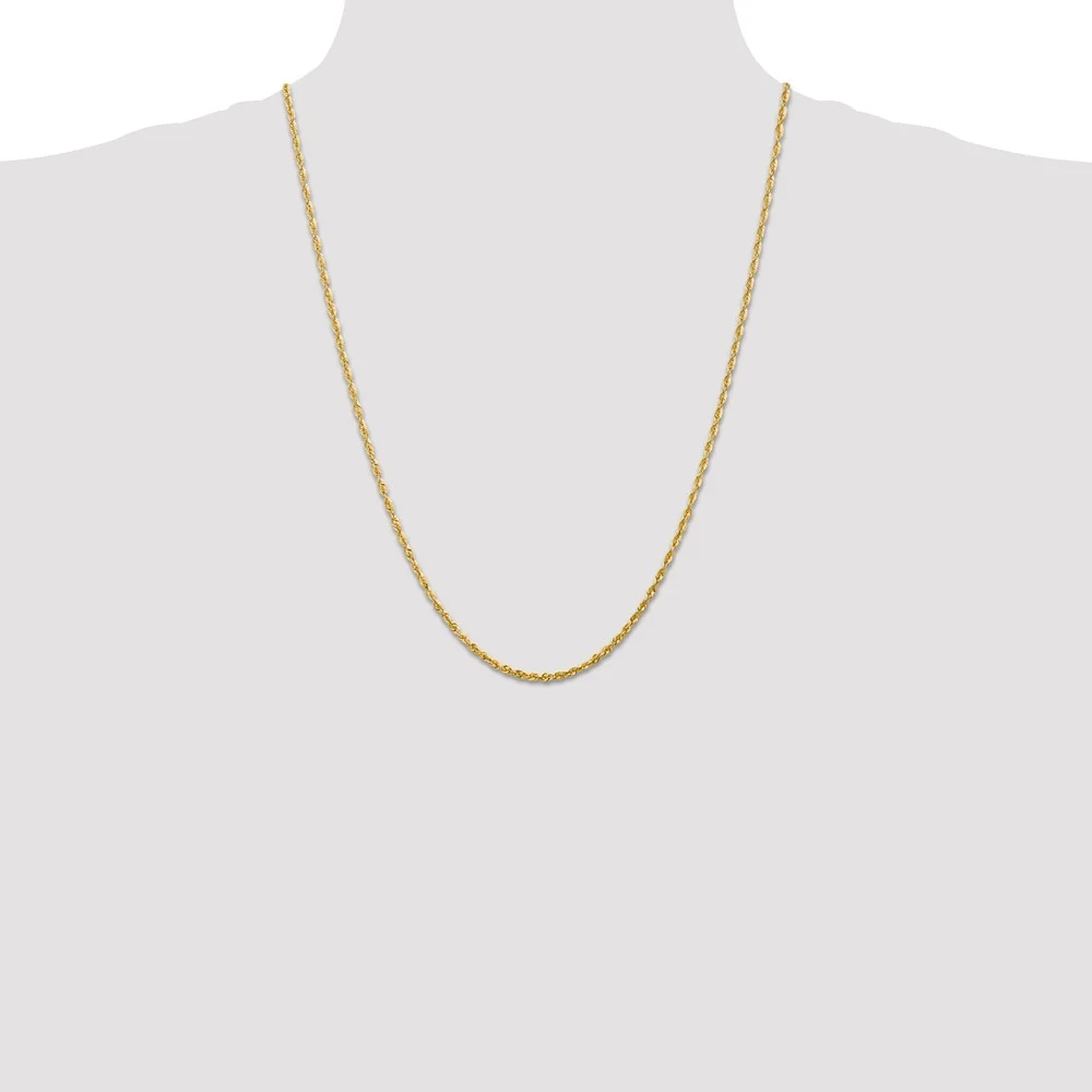 Real 14kt Yellow Gold 2.25mm Extra-Light Diamond Cut Rope Chain; 24 inch; Lobster Clasp; for Adults and Teens; for Women and Men