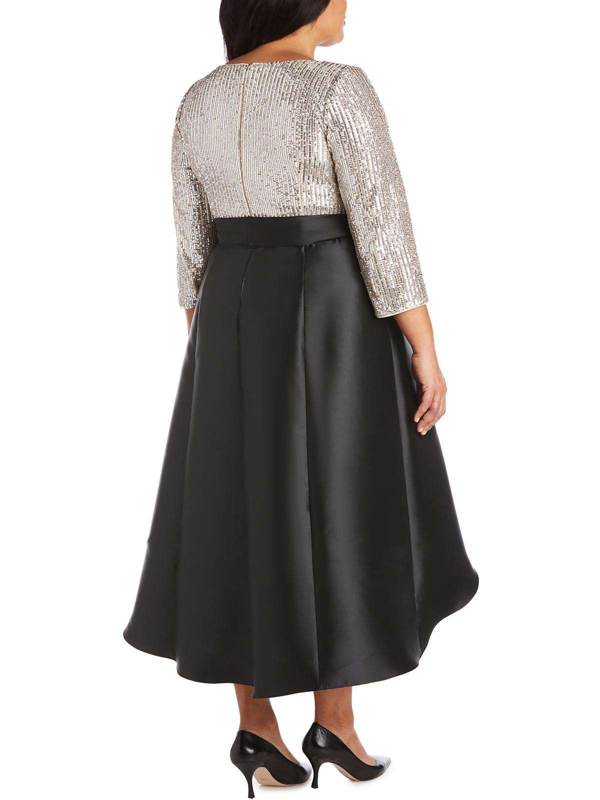 R&M Richards Womens Plus Sequined Mixed Media Midi Dress
