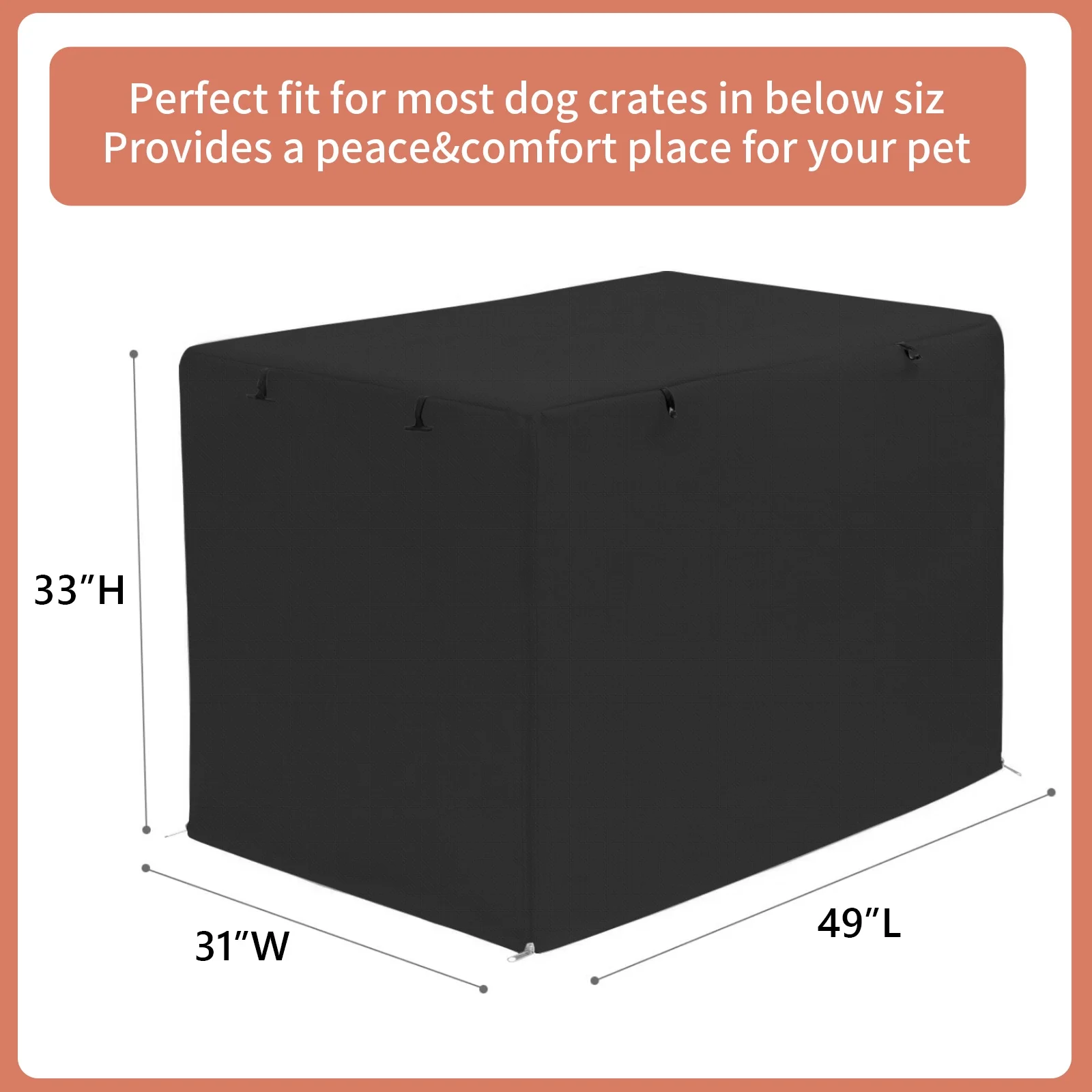STARTWO Dog Crate Cover Aluminum Film Pet Cage Cover Waterproof Great Protector 49''L x 31''W x 33''H with Felt Mat(Black)
