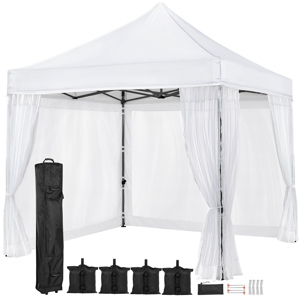 Topeakmart 10x10ft Commercial Pop-up Canopy Tent Adjustable Waterproof Instant Tent with Side Walls and Wheeled Carry Bag Sand Bags,White