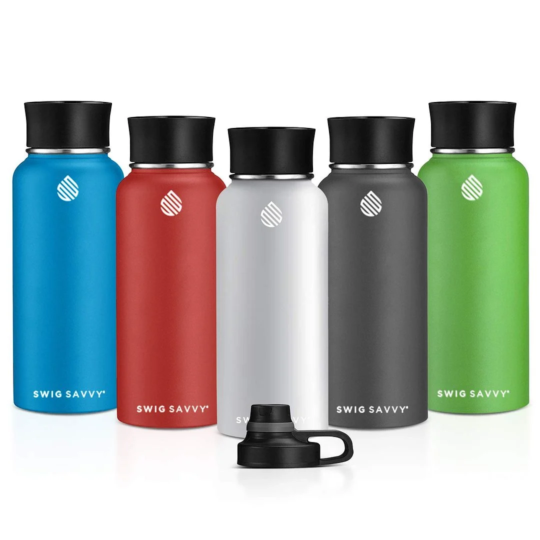 Swig Savvy 30oz Vacuum Insulated Stainless Steel Water Bottle with 2 Leakproof Lids