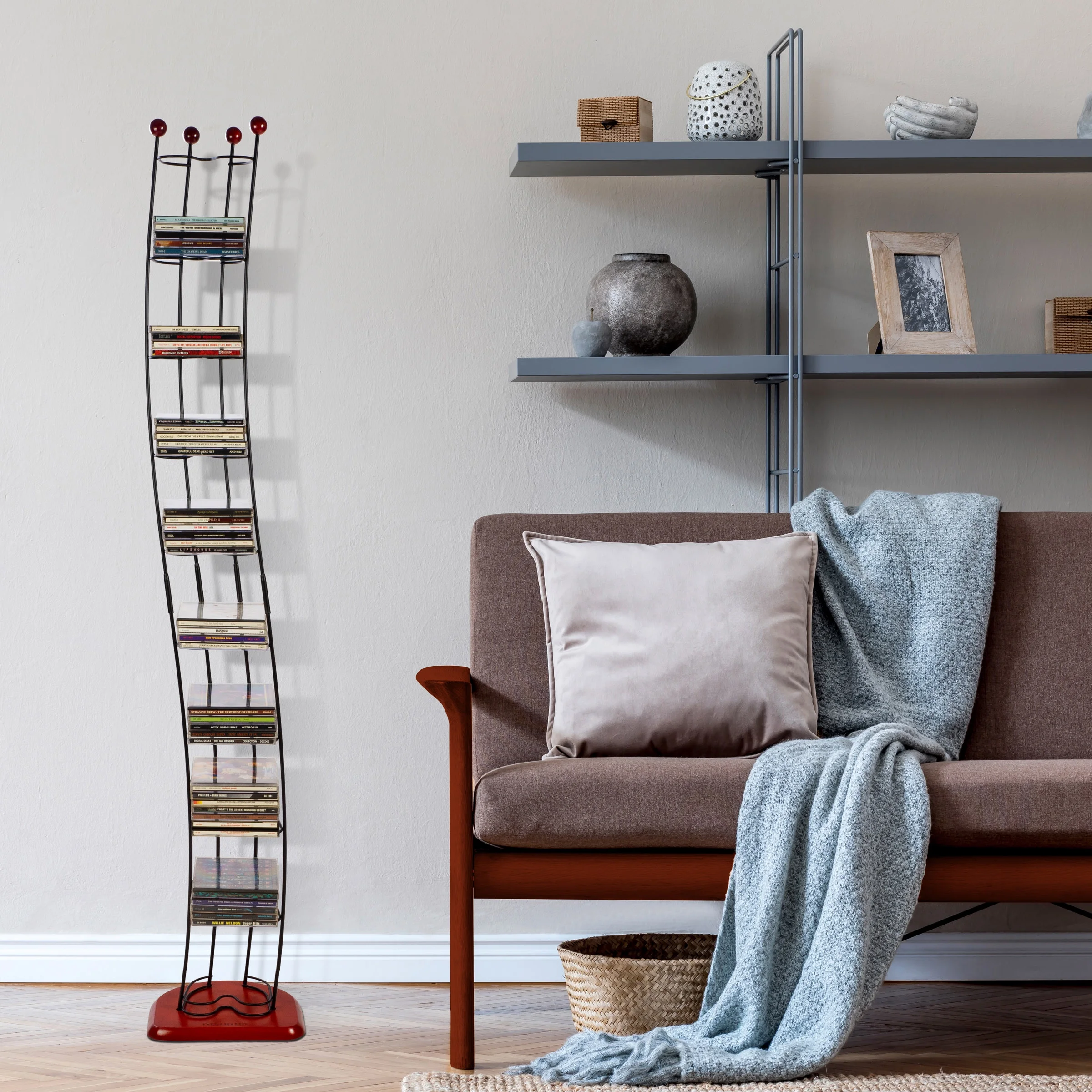 CoSoTower Wave Tower- 110 CD Black Steel W/ Cherry Wood Base