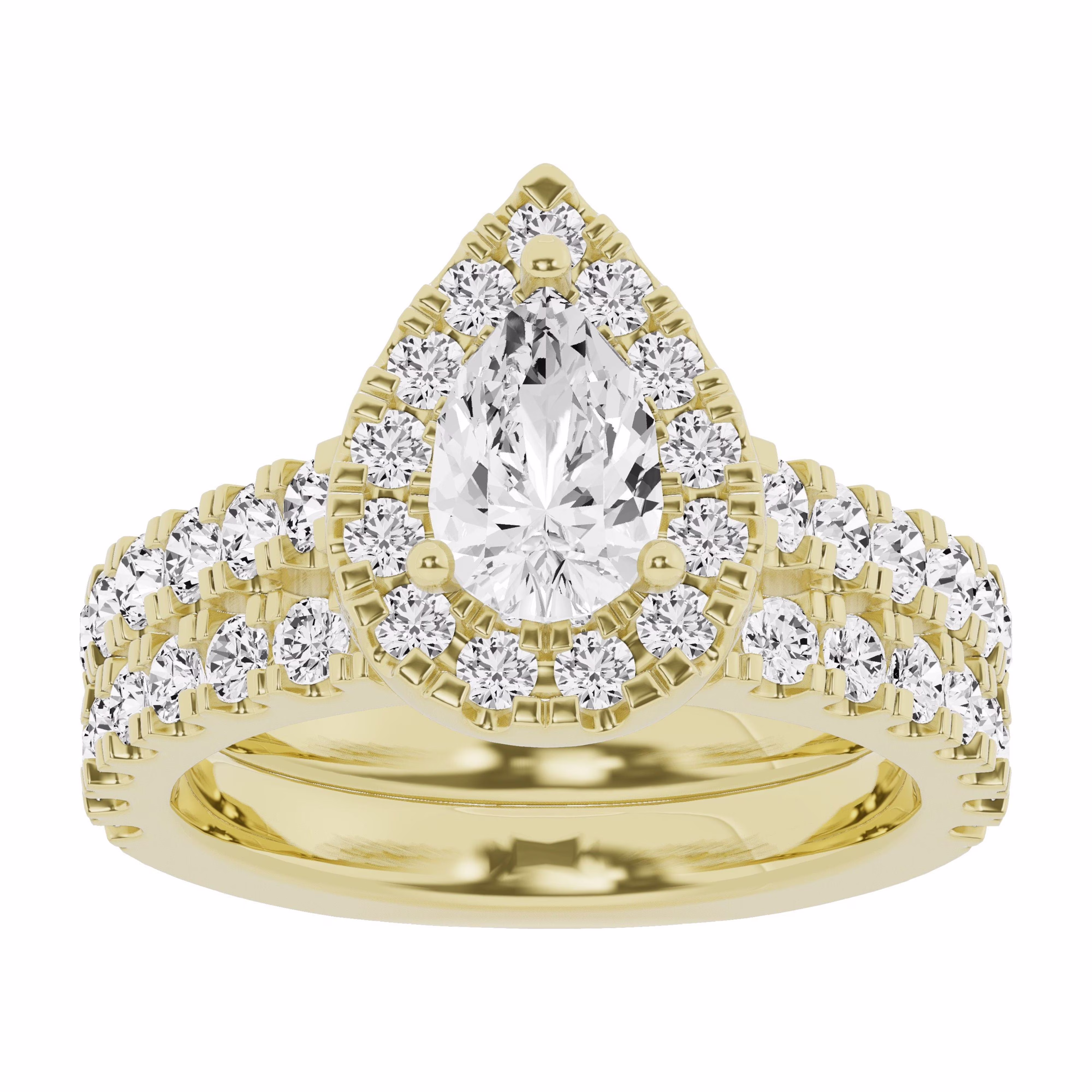 Lab Grown 2.50 Carat Diamond Pear Solitaire Bridal Set, Engagement Ring for Women 14K Yellow Gold