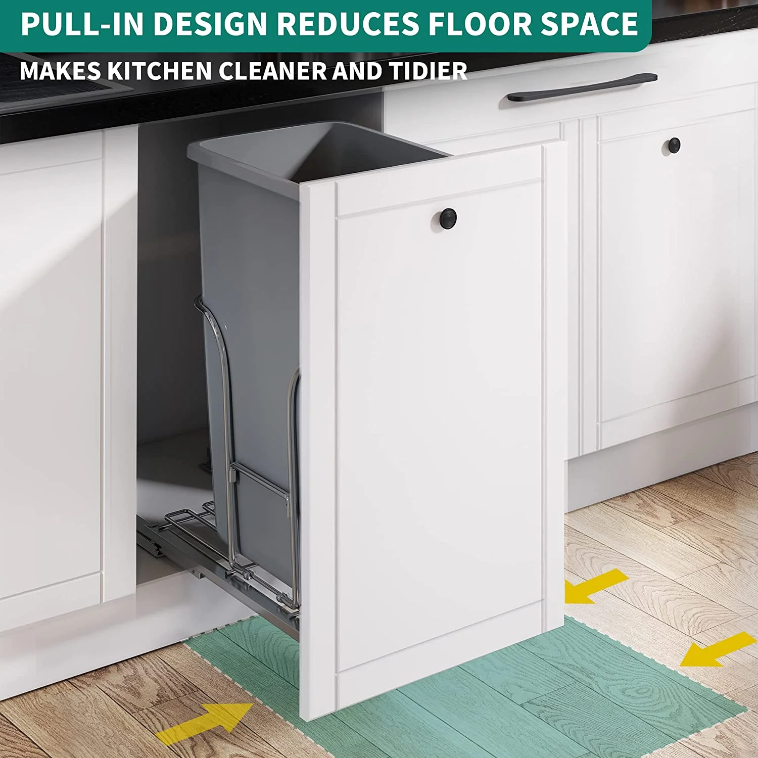 Dextrus 43 Quart Pull-Out Trash Can Recycling Bin with Lid, Sliding Kitchen Waste Garbage Container with Silent Slides, Gray