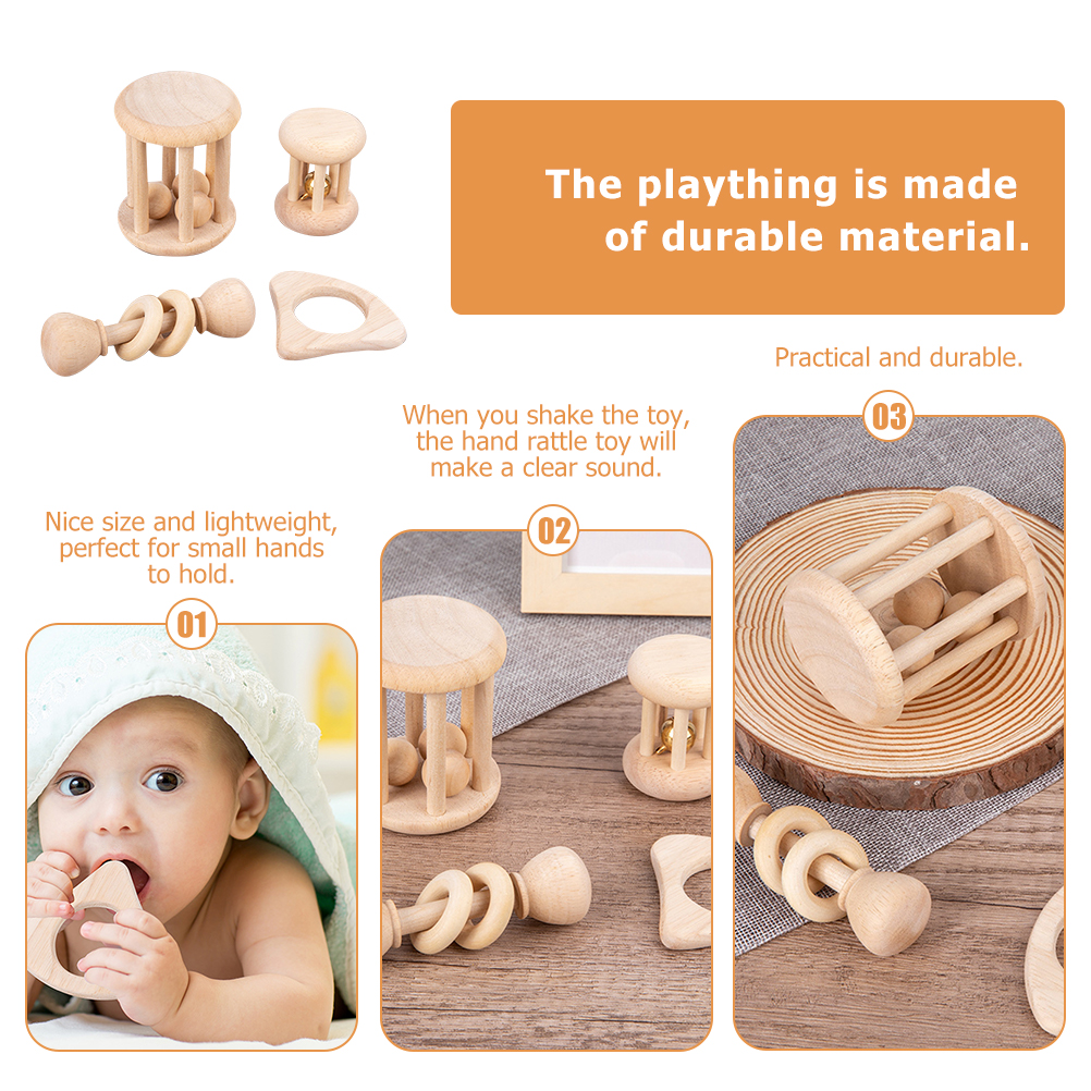 Rattle The Bell Wrist Rattles for Babies 0- 6 Months Baby Gym Wood Toy 4 Pcs Appease Wooden Toys Toddlers