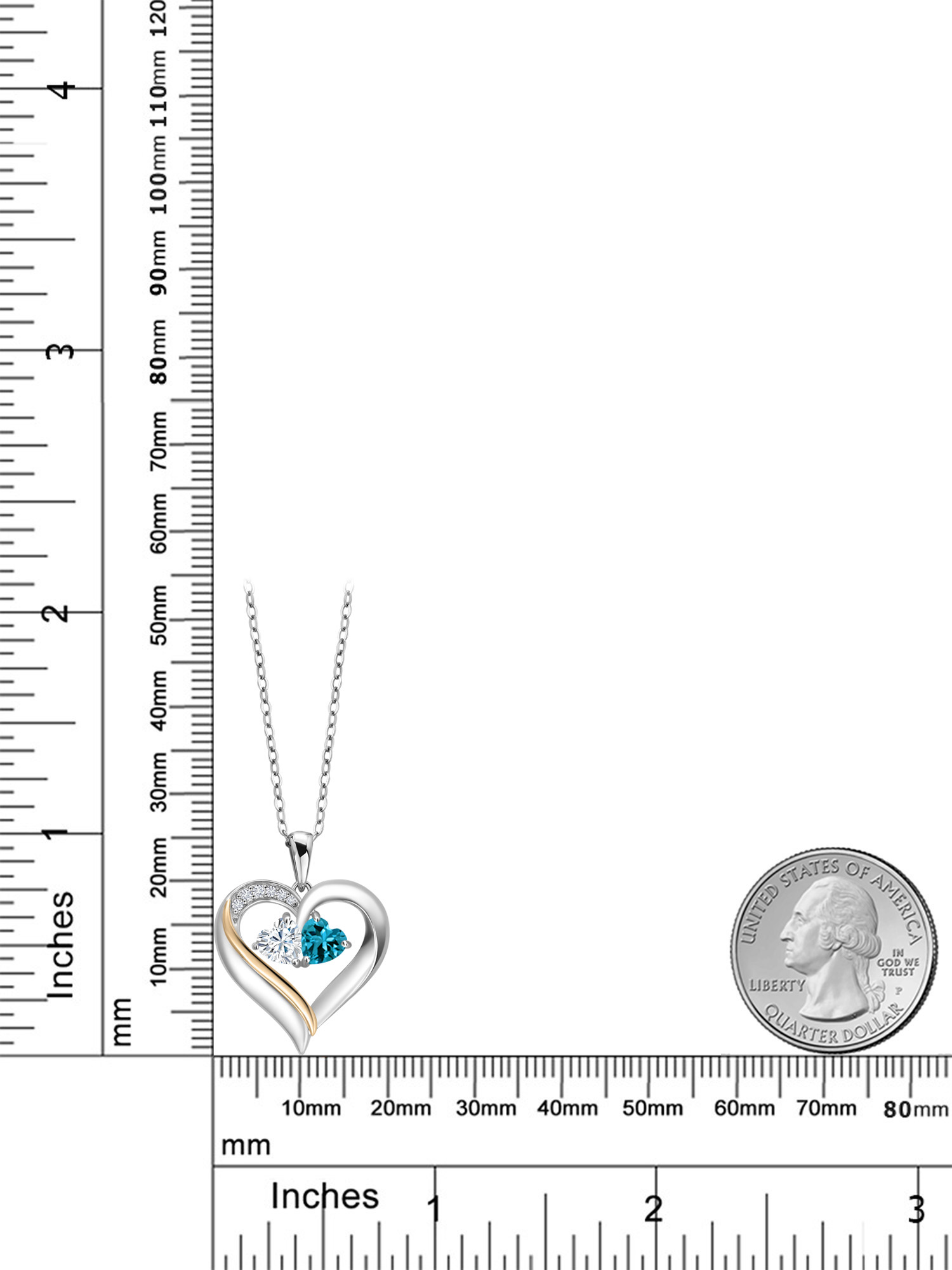 925 Silver and 10K Yellow Gold Heart Shape Lab Grown Diamond Pendant Necklace for Women with White Moissanite by Charles & Colvard and London Blue Topaz (1.08 Cttw, Double Heart, 18 inch Chain)