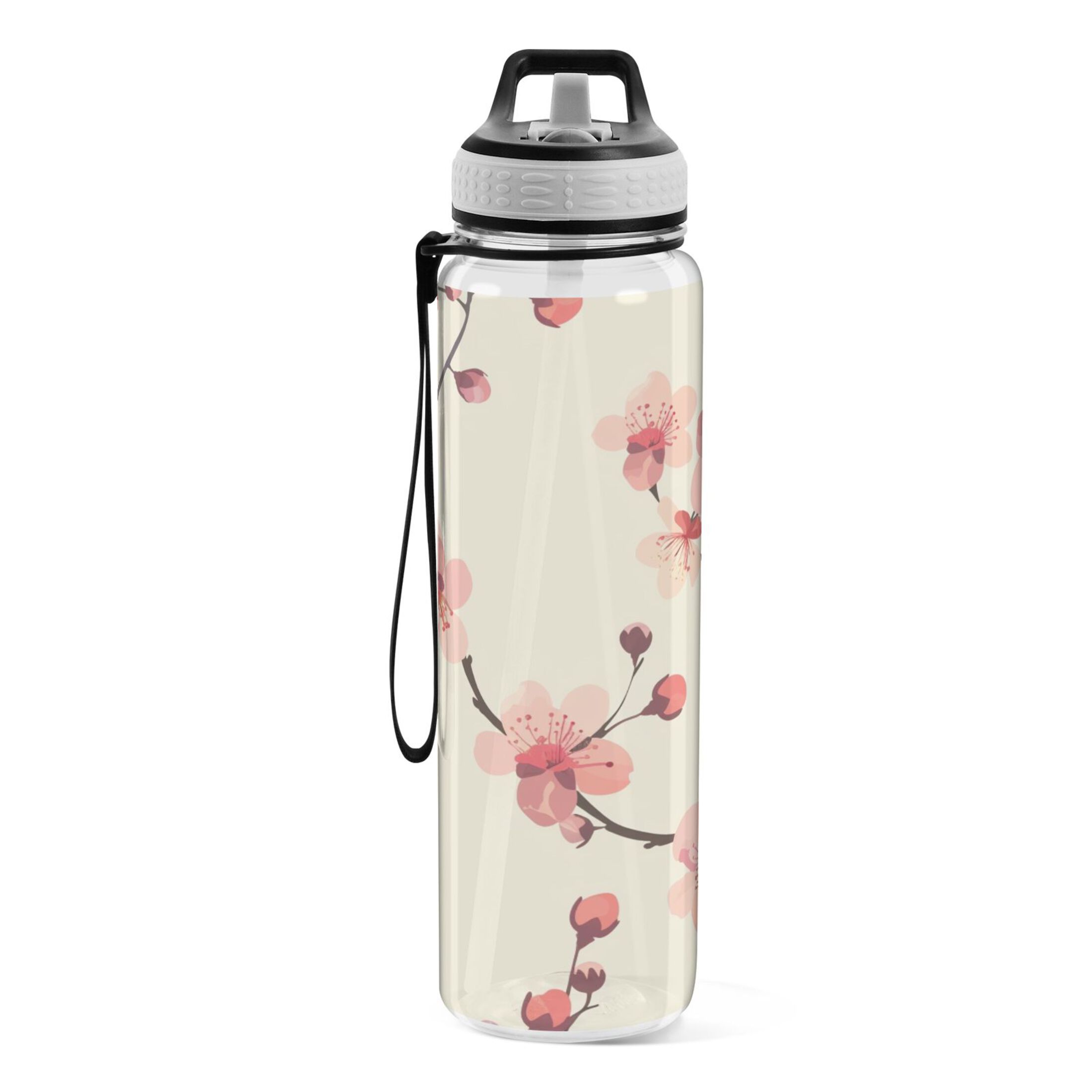 Cherry Flower Branch 32oz Sports Water Bottles Leakproof Tritan Bottle with Straw BPA Free Clear Bottle for Fitness Gym Outdoor Cycling