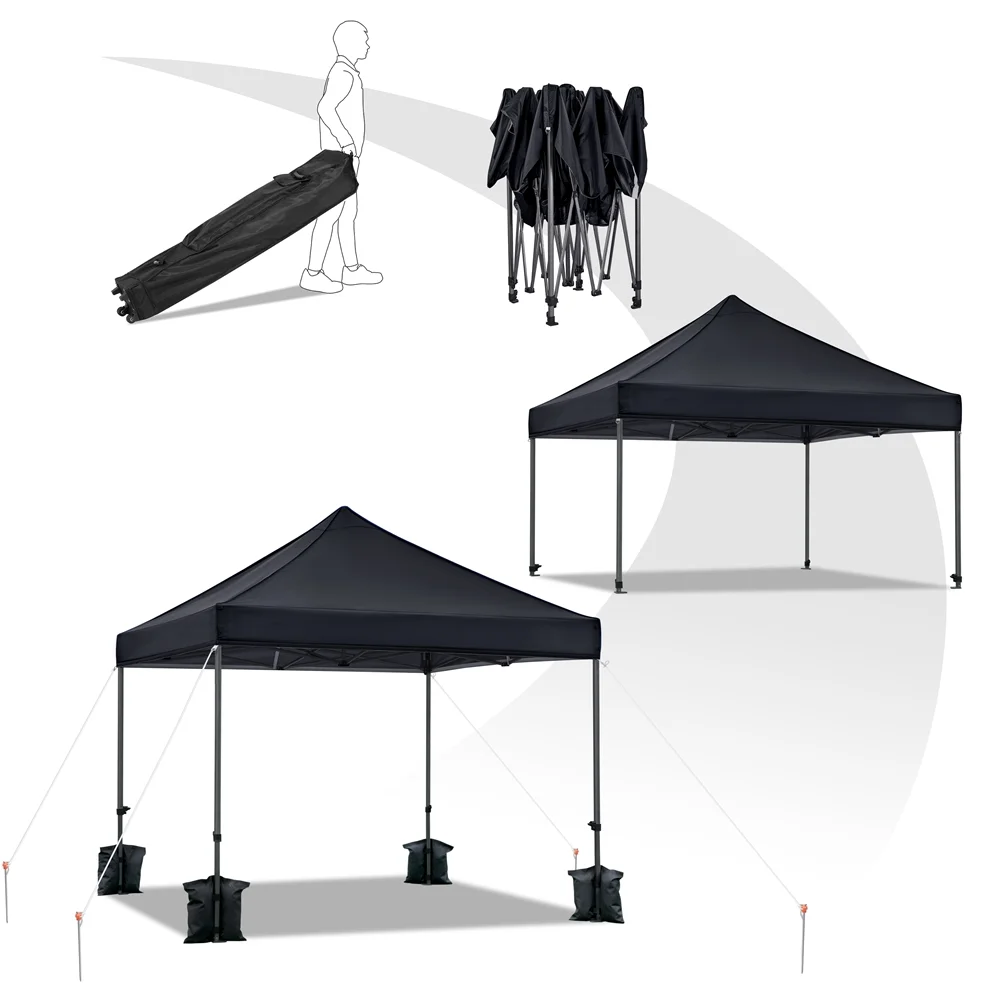 Easyfashion 10' x 10' Pop-up Black Square Gazebo with Waterproof