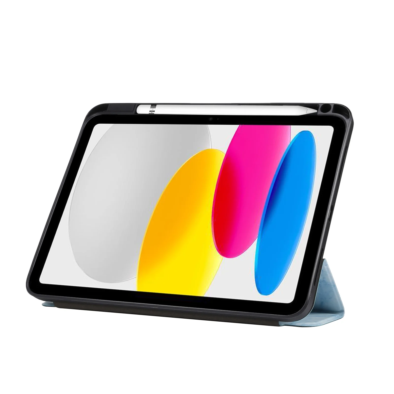 Dteck Case for iPad 10th Generation with Pencil Holder, Marble Pattern Slim Shell Flip Stand Case with Auto Wake Sleep for New iPad 2022 10th Gen 10.9 inch, Blue