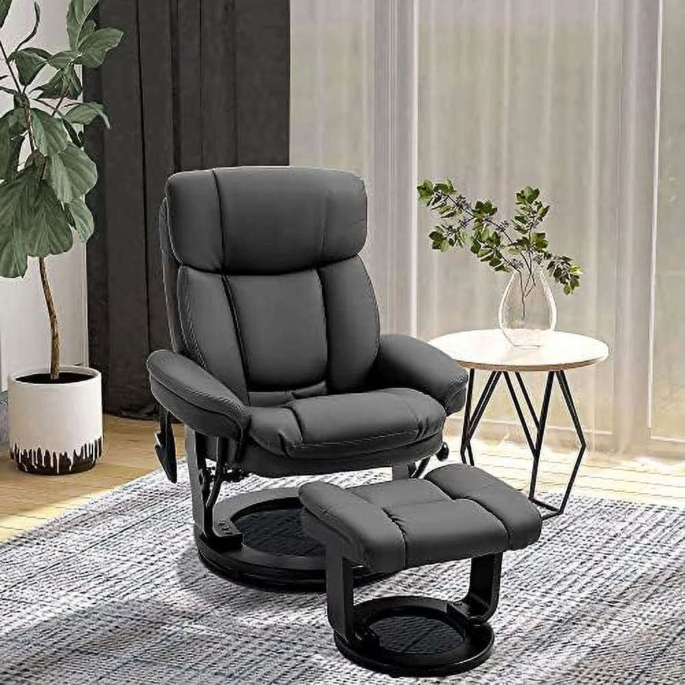 xrboomlife PU Leather Massage Recliner Chair with Ottoman 10 Point Vibration Swiveling Armchair  Brown