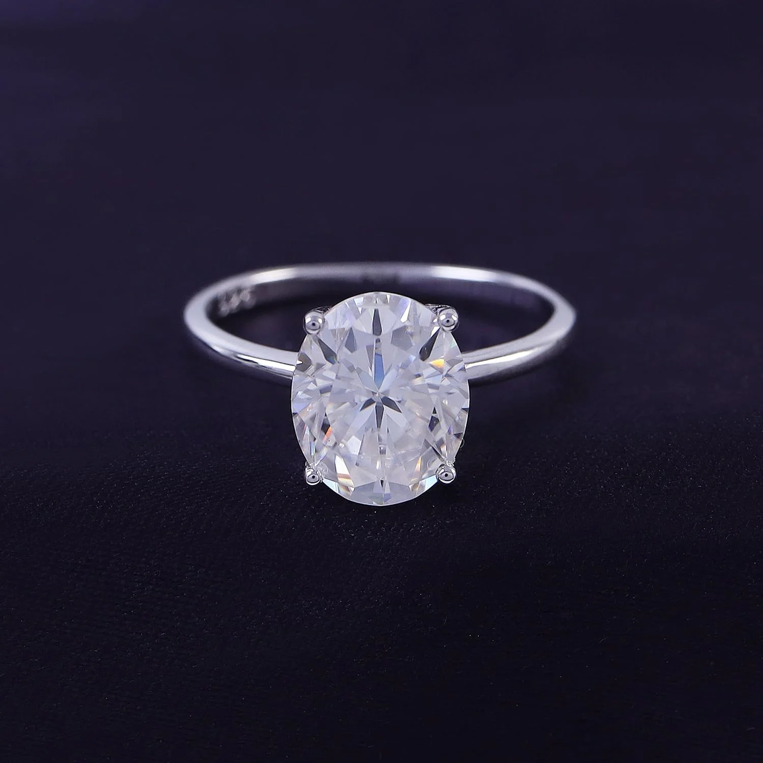 AFFY 2 3/4 Carat 8X10MM Oval Cut Solitaire Lab Created Moissanite Wedding Promise Rings for Her Wedding Bands for Women In 14K White Gold Over Sterling Silver( VVS1 Clarity, 2.75Cttw)-4