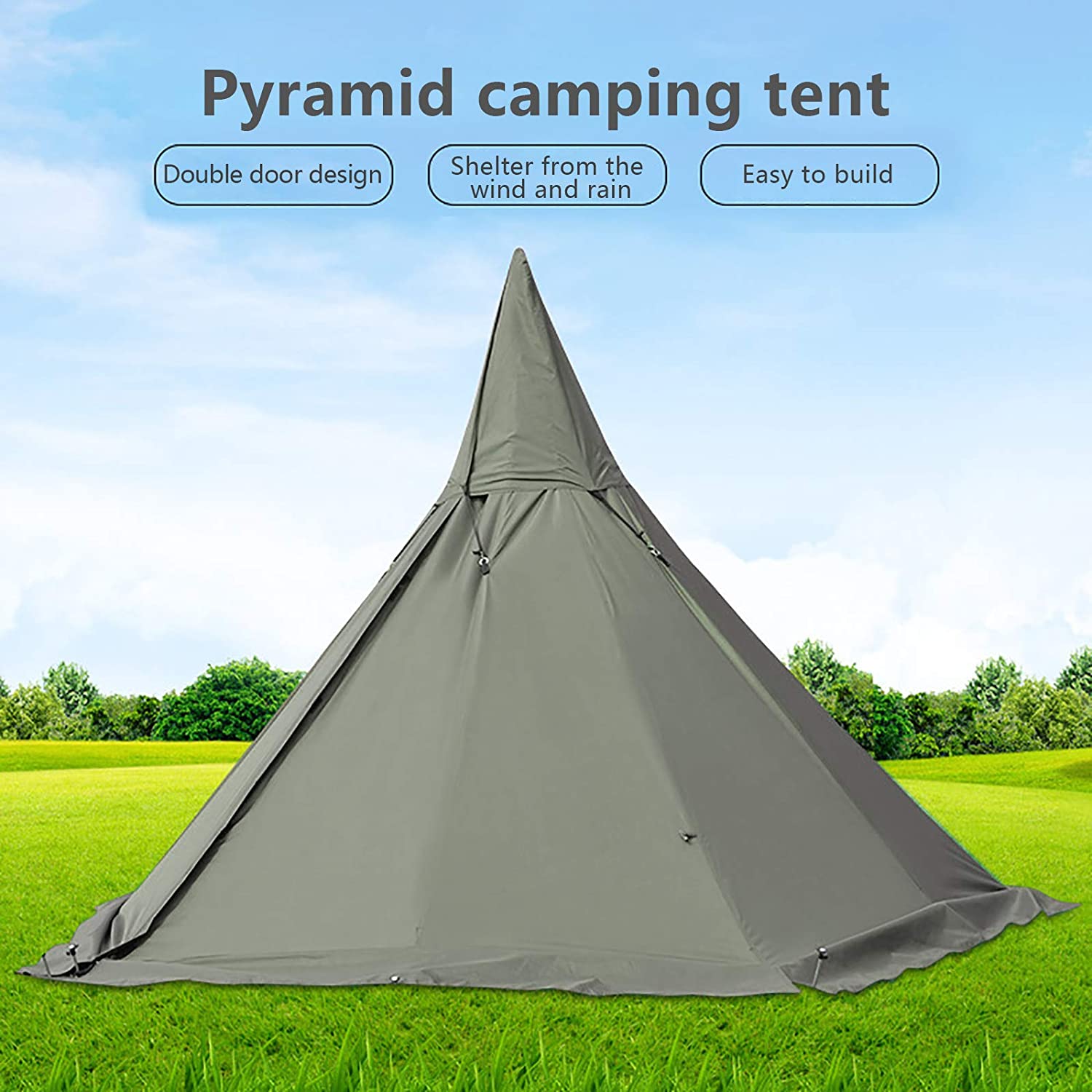 Fichiouy Tent Camping Teepee Tent 4 Season 2 Doors Hike Waterproof Tent Outdoor Reathable